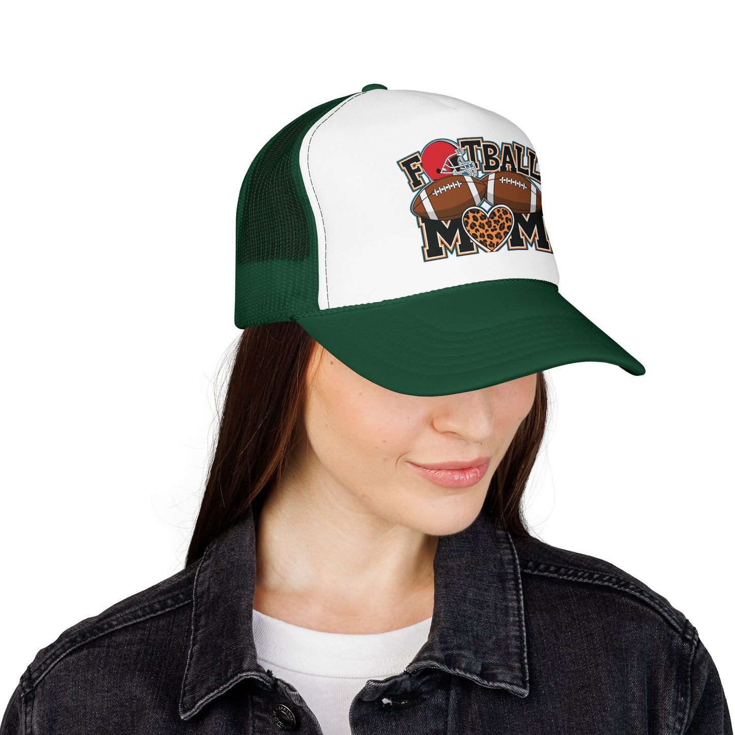 Football Mom Trucker Hat – Leopard Heart Game Day Foam Cap