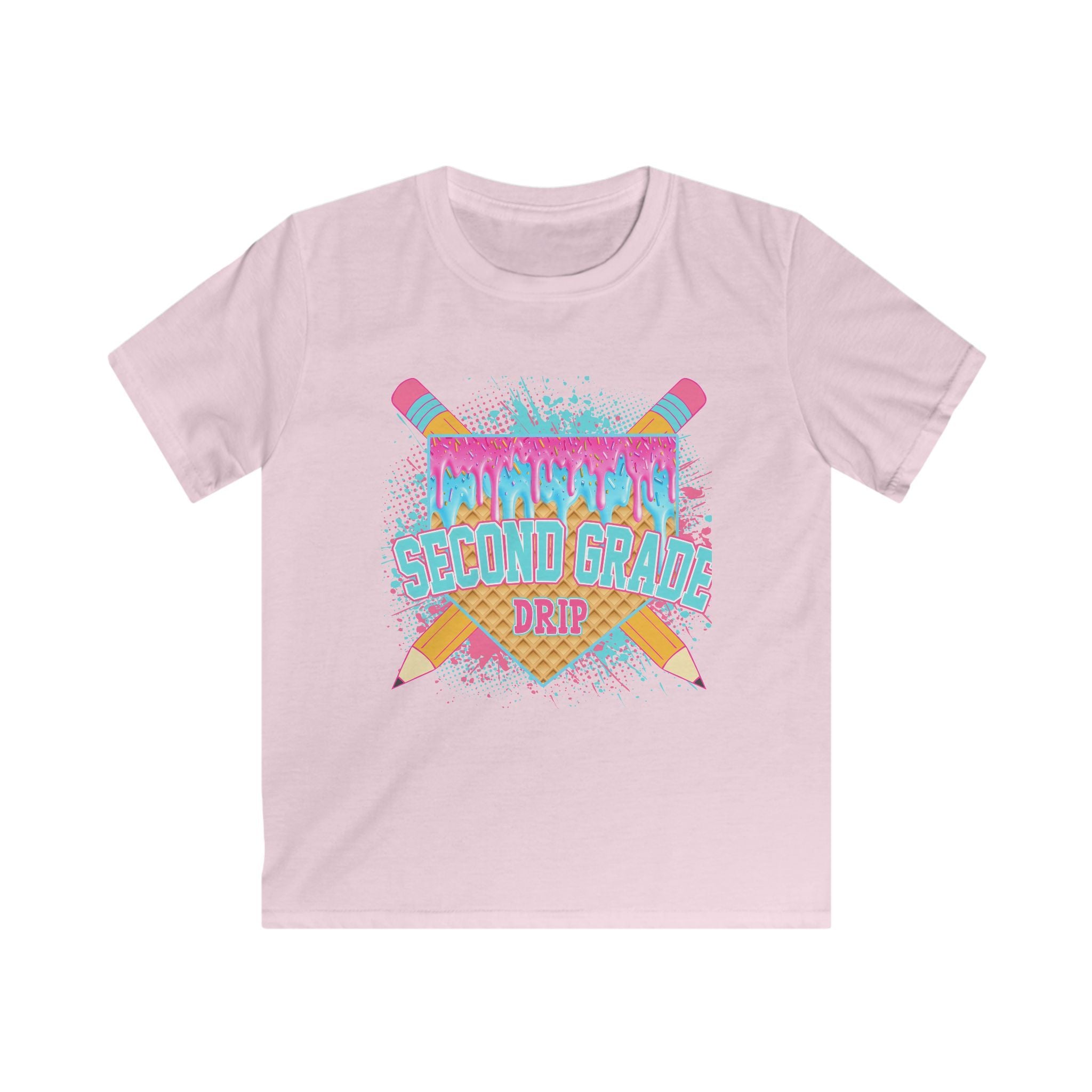 Second Grade Drip Kids T‑Shirt — Colorful Pencil Back‑to‑School Tee