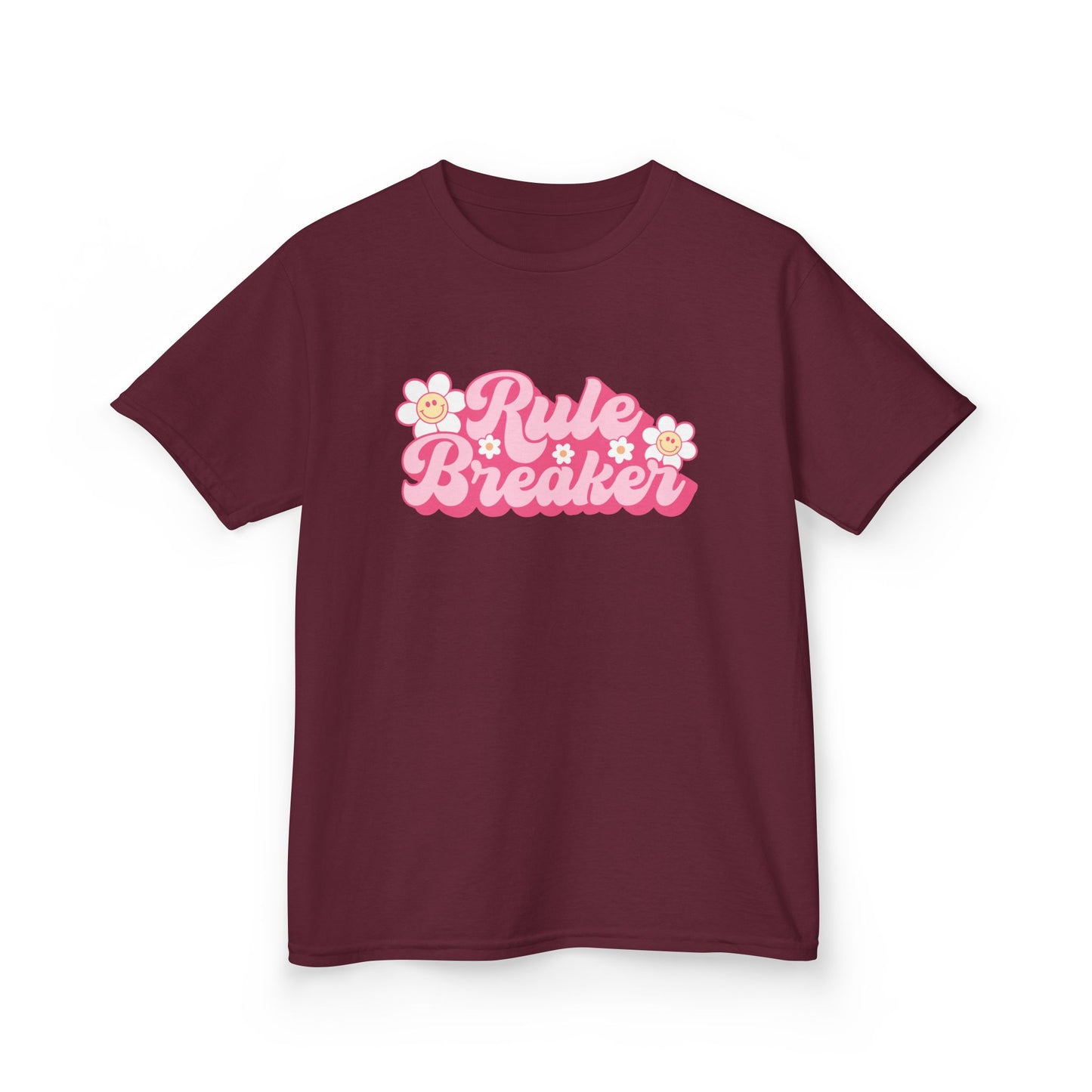 Kids Tee — "Rule Breaker" Pink Retro Flower Graphic