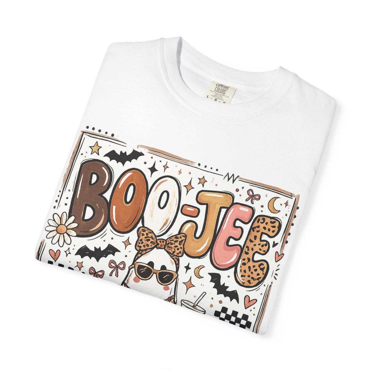 Halloween Boo-je T-Shirt — Cute Ghost with Pumpkin, Sunflower & Candy Trick-or-Treat Tee