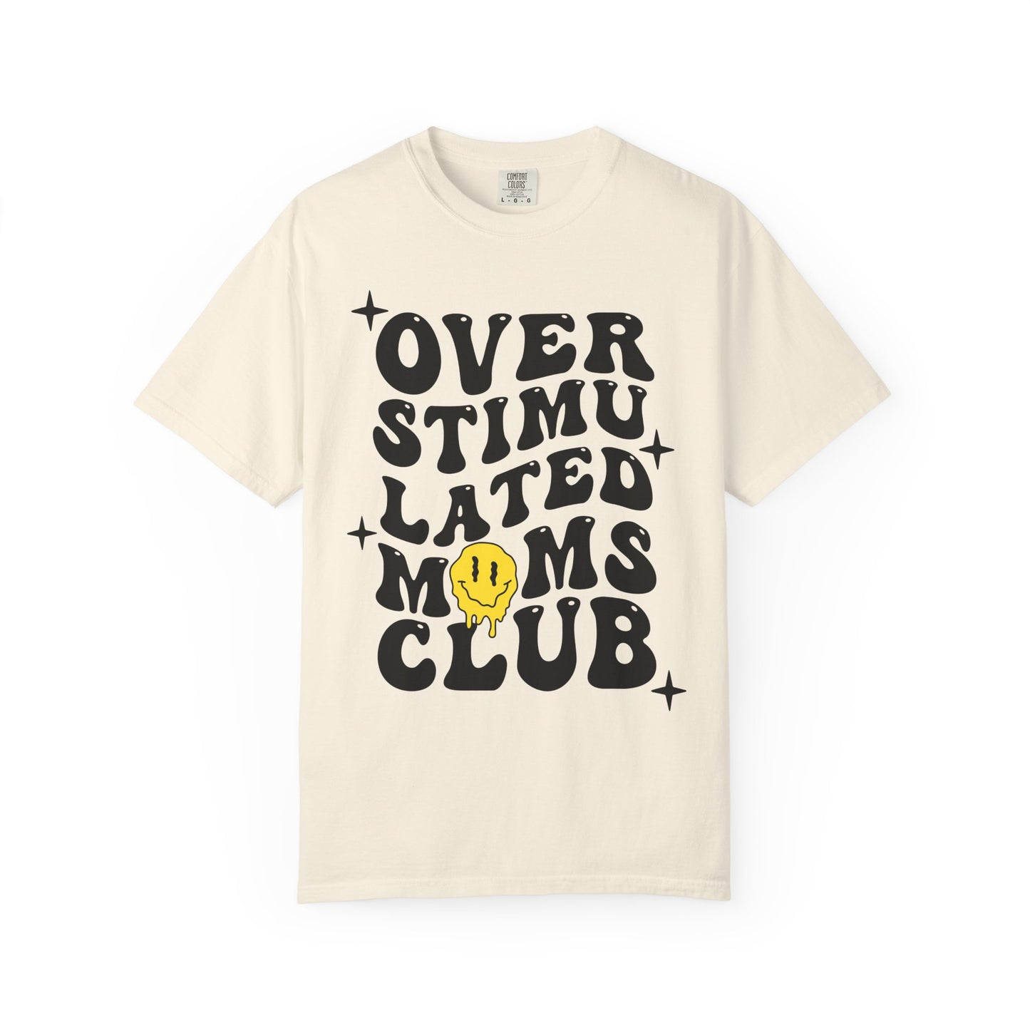 Overstimulated Moms Club T-Shirt — Retro Smile Graphic Tee for Busy Moms