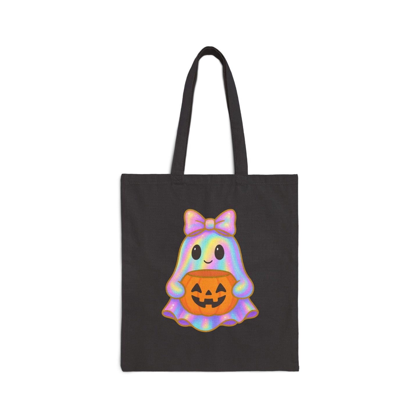 Holographic Cute Ghost Tote — Halloween Cotton Canvas Bag
