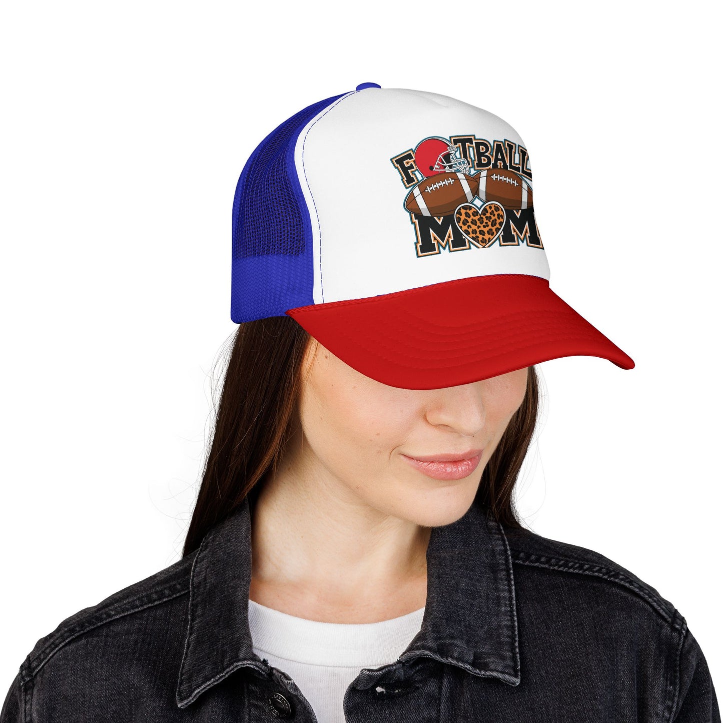 Football Mom Trucker Hat – Leopard Heart Game Day Foam Cap