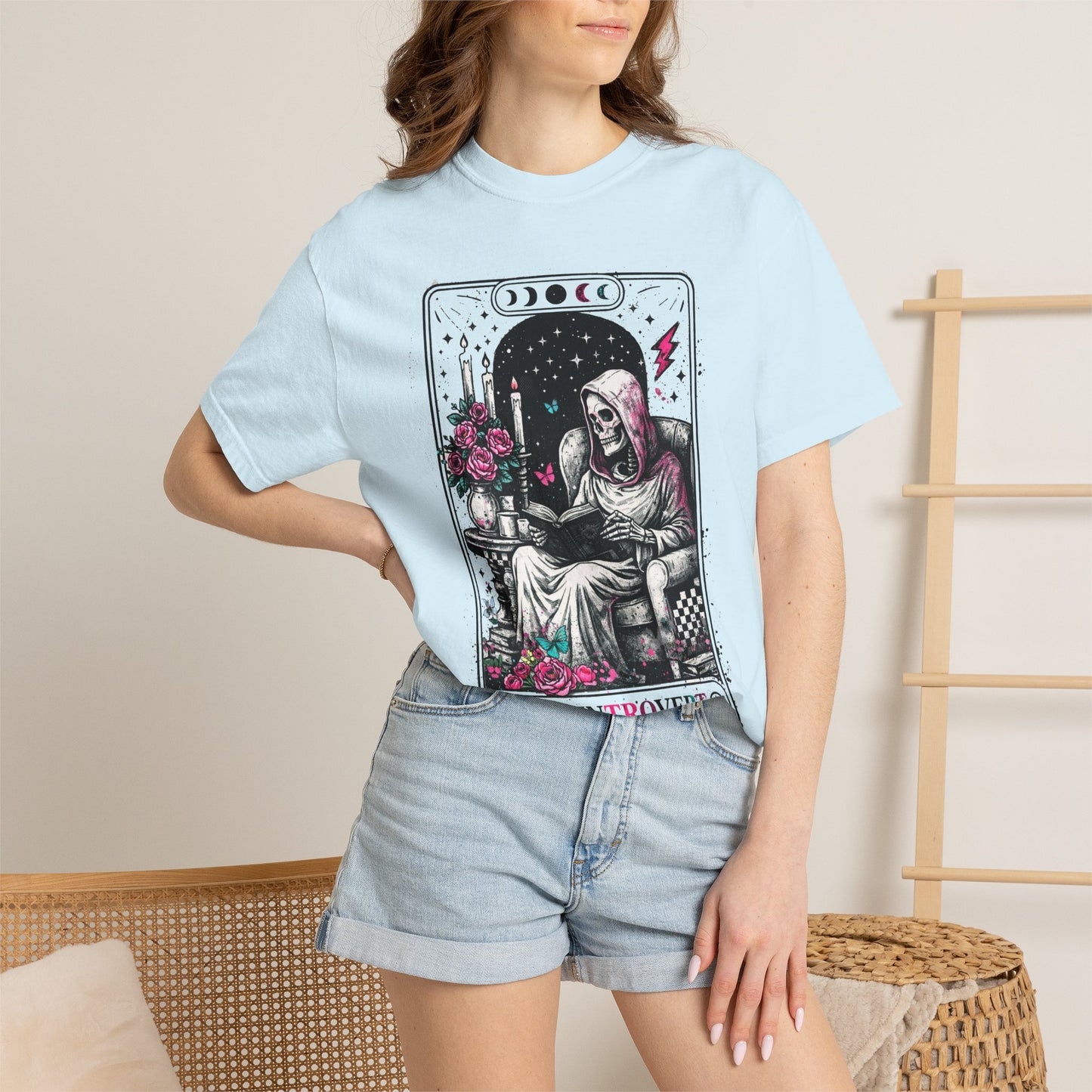 Introvert Tarot T-Shirt — Gothic Skeleton Card Graphic Tee