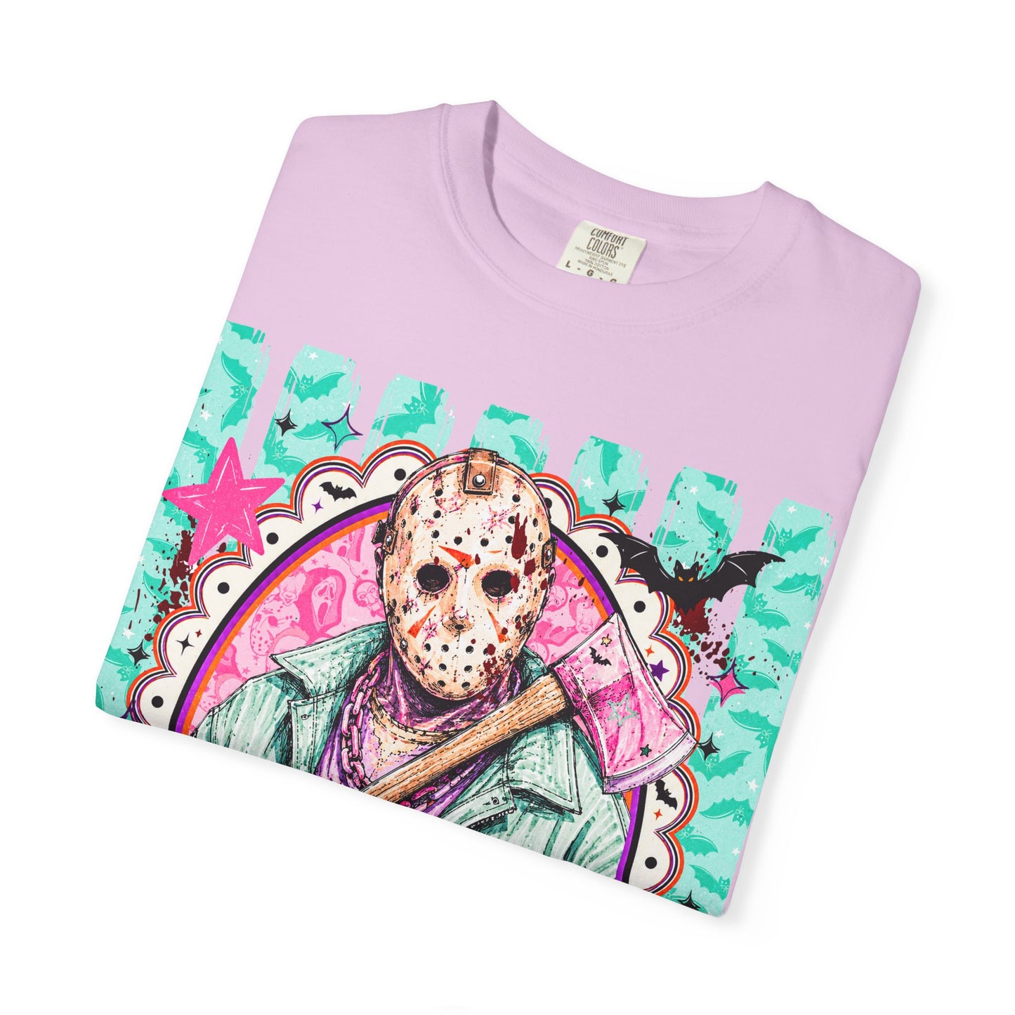 Hockey Mask Horror Graphic T-Shirt — Retro Pastel Jason Design