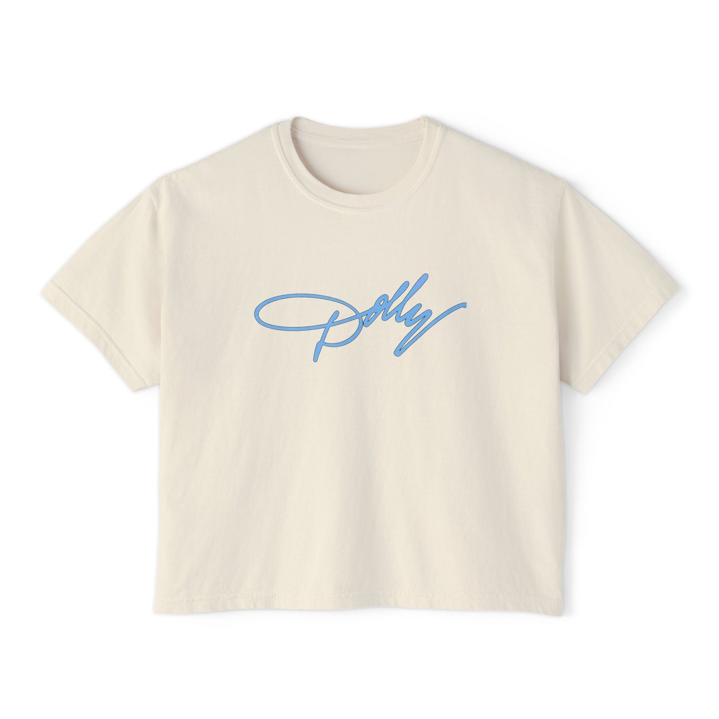 Dolly Script Boxy Tee — Casual Signature Crop T‑Shirt