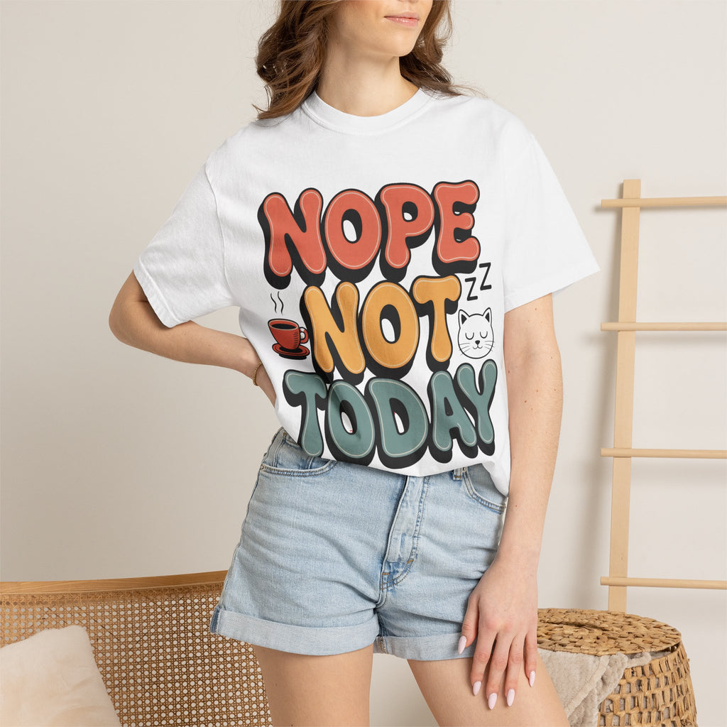 Nope Not Today T‑Shirt — Retro Cozy Graphic Tee with Cat & Coffee