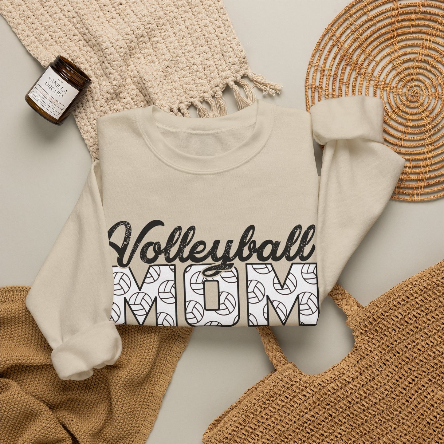 Volleyball Mom Crewneck Sweatshirt – Script & Pattern Sports Mom Pullover
