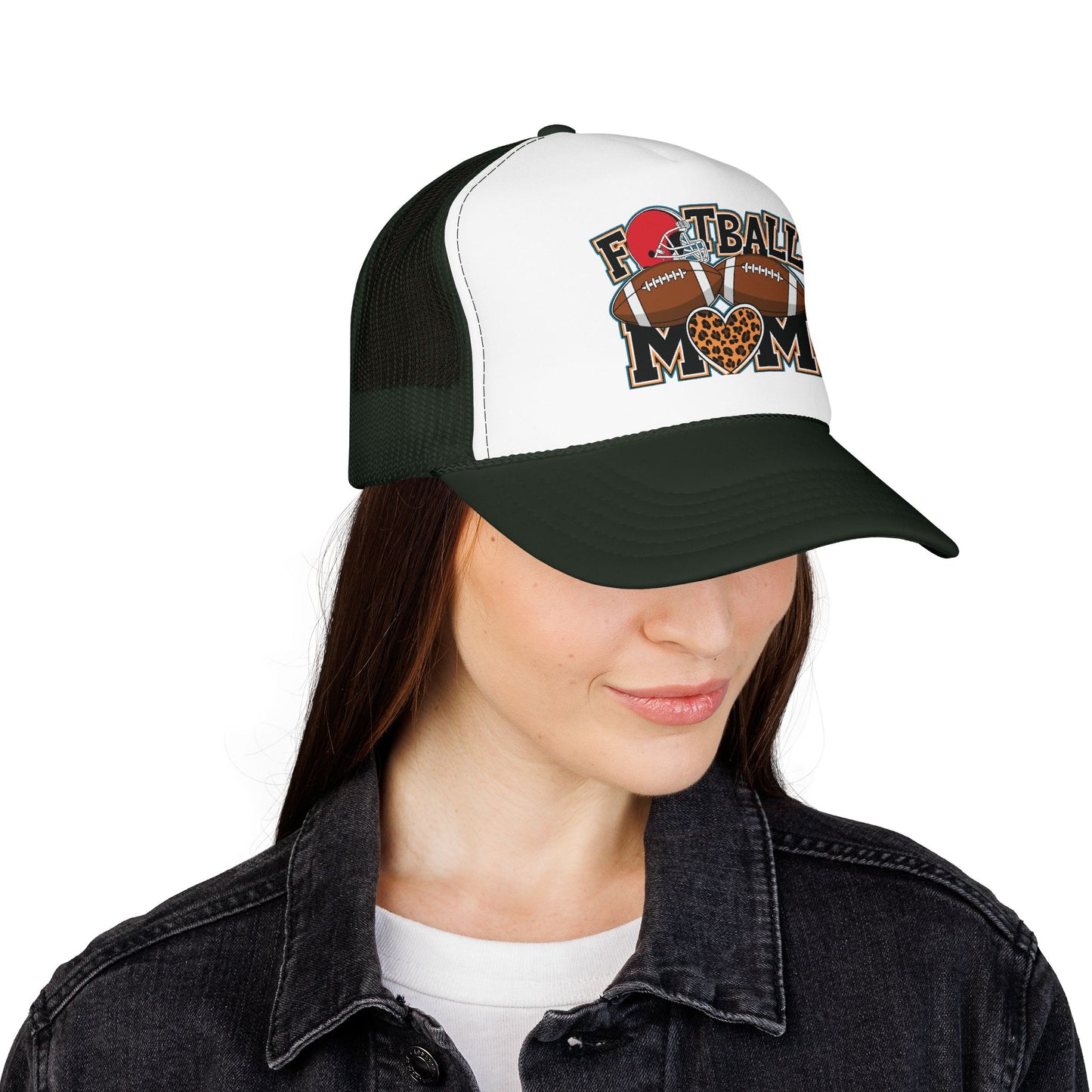Football Mom Trucker Hat – Leopard Heart Game Day Foam Cap