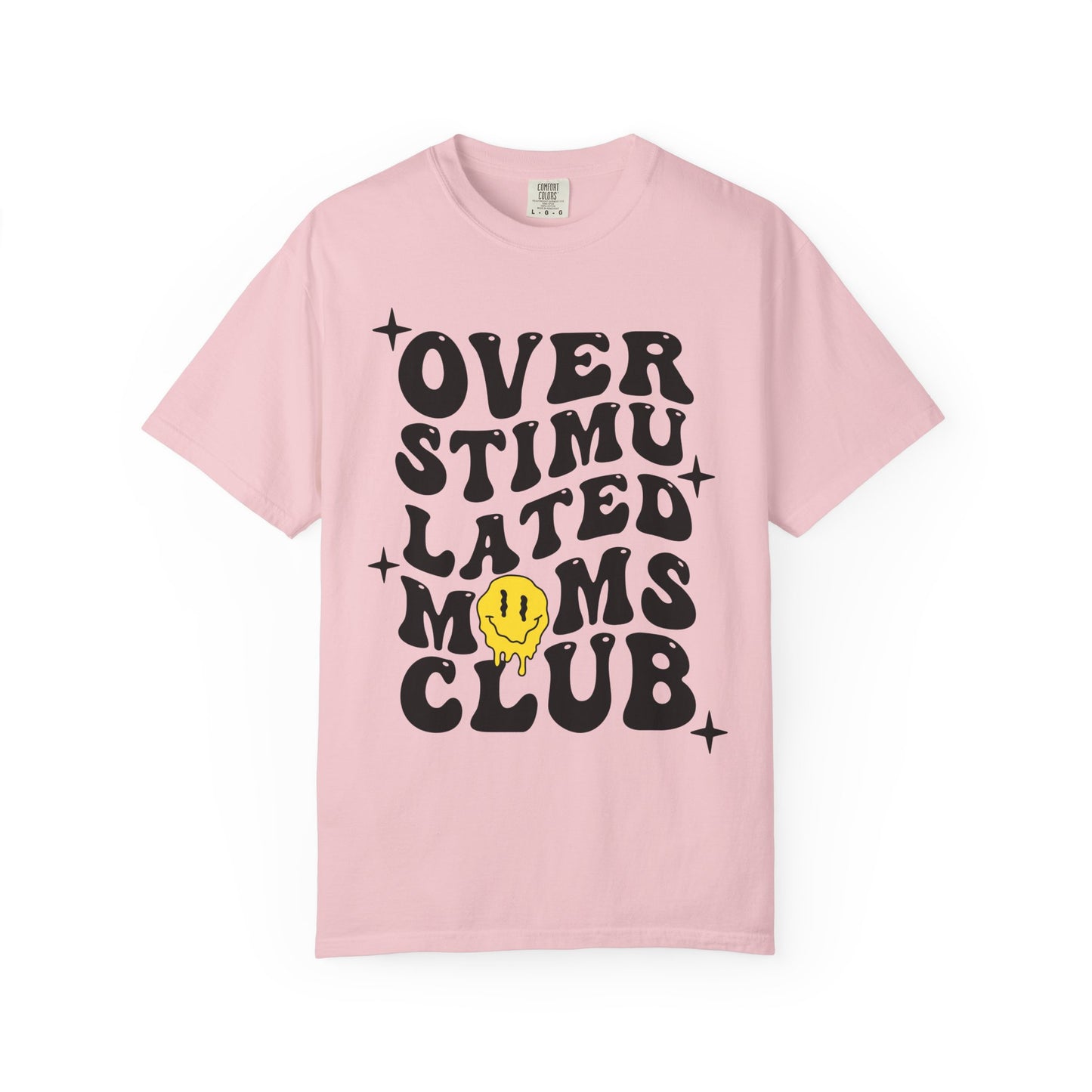 Overstimulated Moms Club T-Shirt — Retro Smile Graphic Tee for Busy Moms