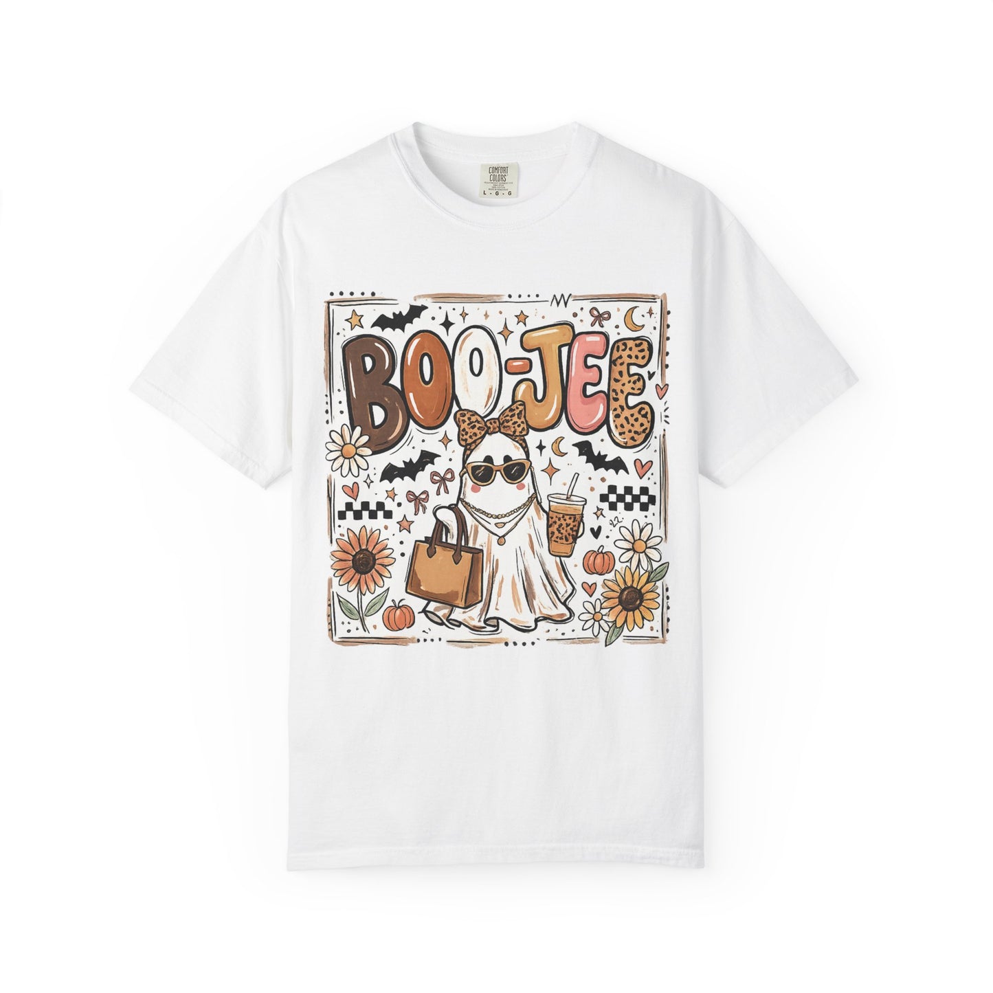 Halloween Boo-je T-Shirt — Cute Ghost with Pumpkin, Sunflower & Candy Trick-or-Treat Tee