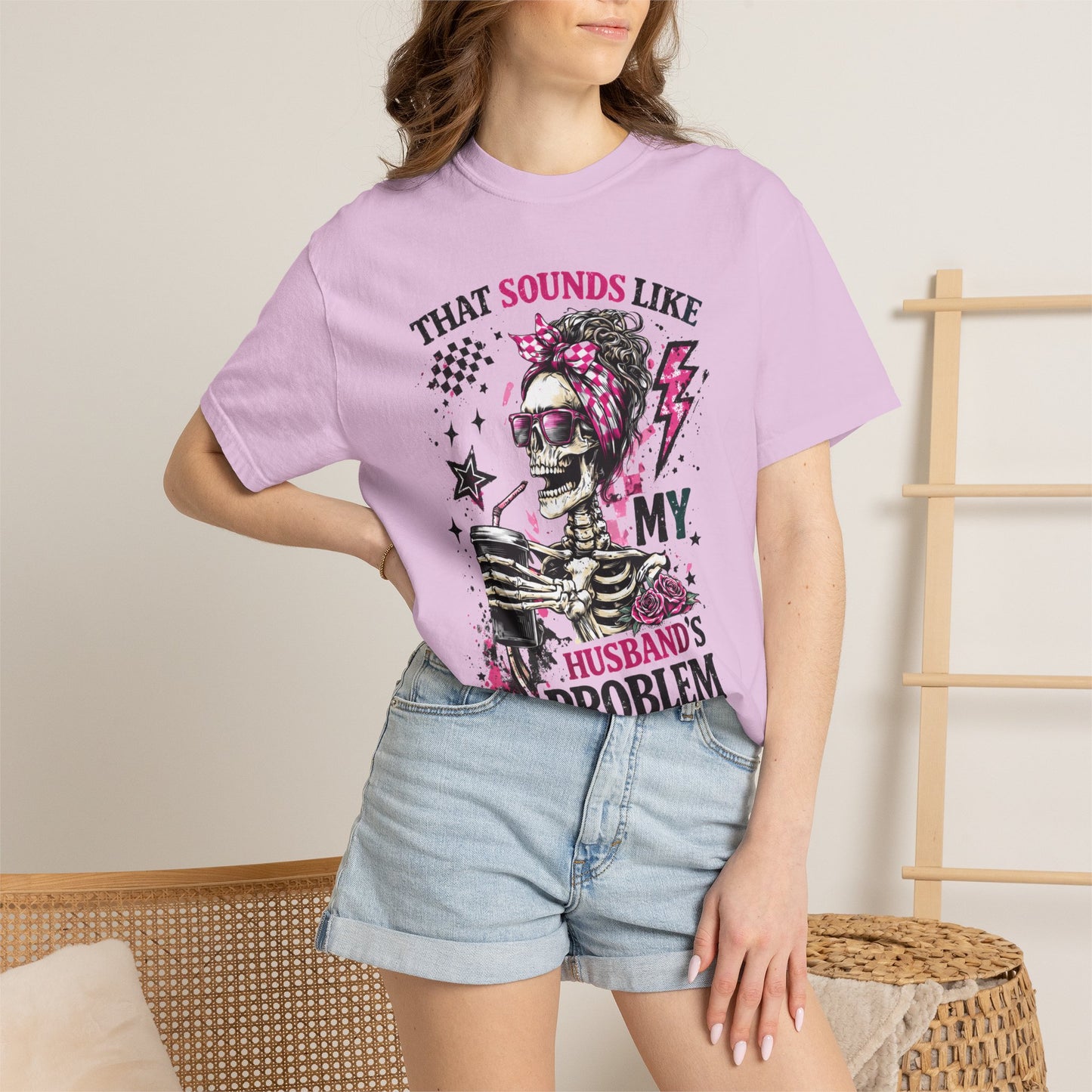 That Sounds Like My Husband's Problem T-Shirt — Funny Rockabilly Skull Graphic Tee for Wives