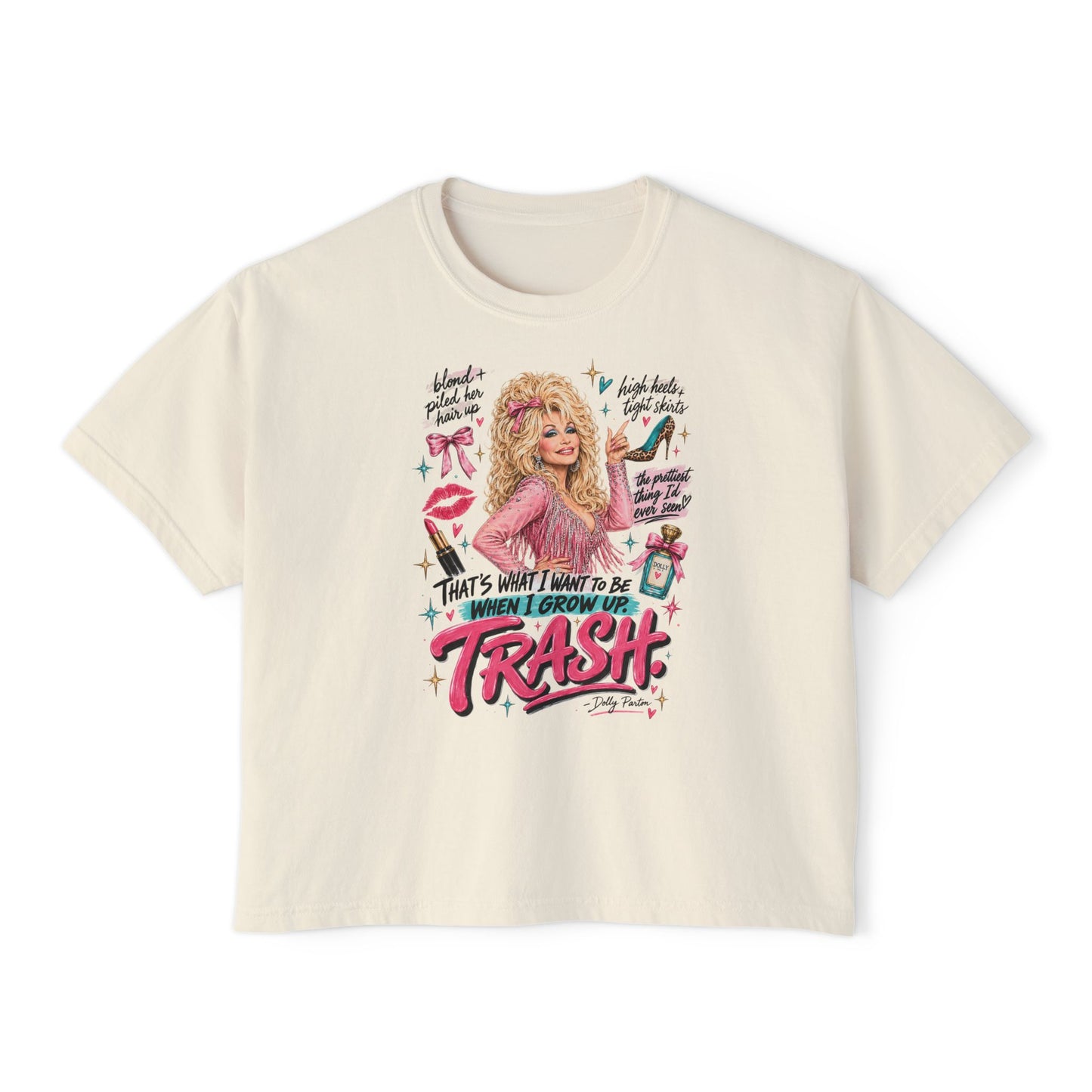 Women's Boxy Tee — Dolly-Inspired 'That's What I Want to Be When I Grow Up: Trash' Retro Graphic Tee