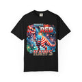 T-Shirt — "White, Red & Raws" Patriotic USA Dinosaur Fireworks Tee