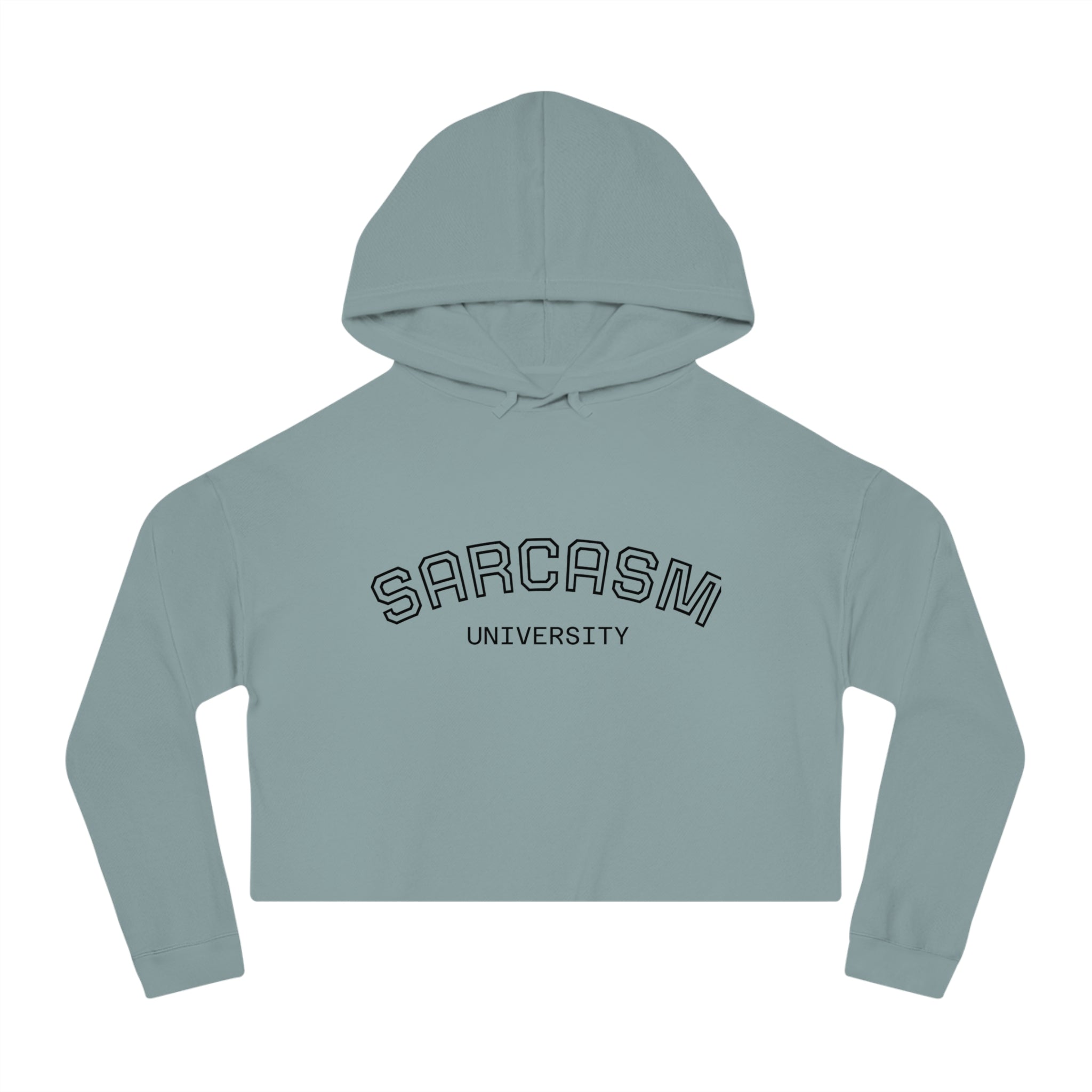 Sarcasm University Cropped Hoodie — Women's Funny Campus Sweatshirt