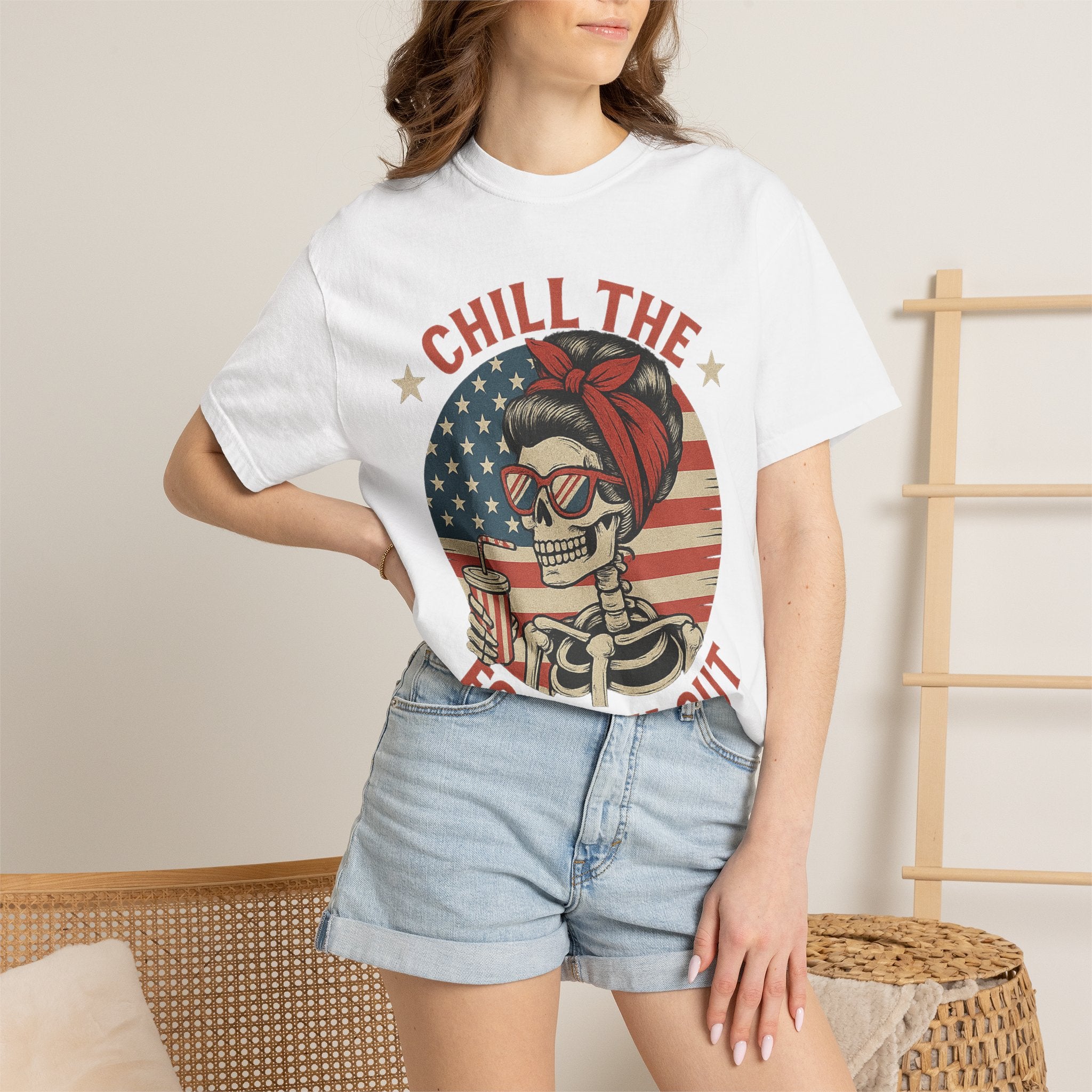 Fourth of July Skeleton Tee — "Chill the Fourth Out" Patriotic Graphic T‑Shirt