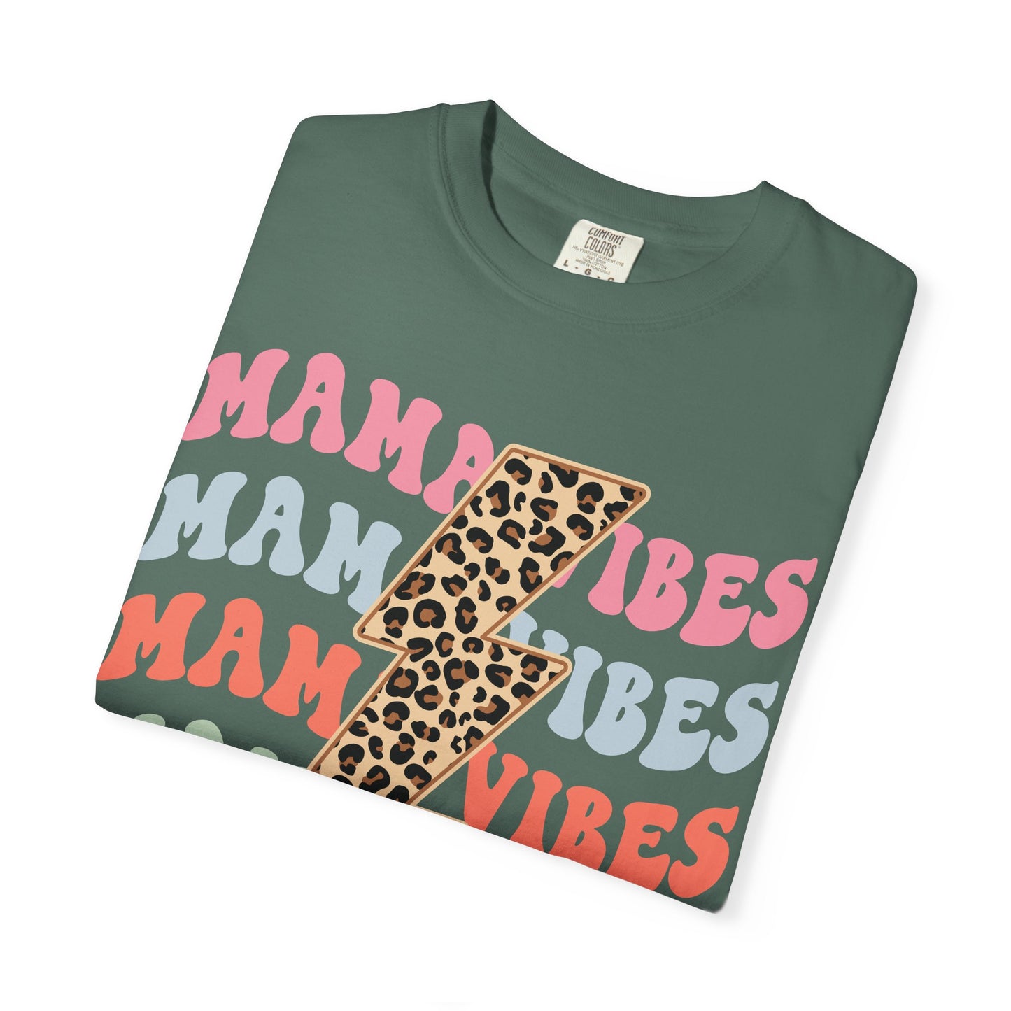 Mama Vibes Lightning Bolt T-Shirt — Leopard Print Retro Mom Tee
