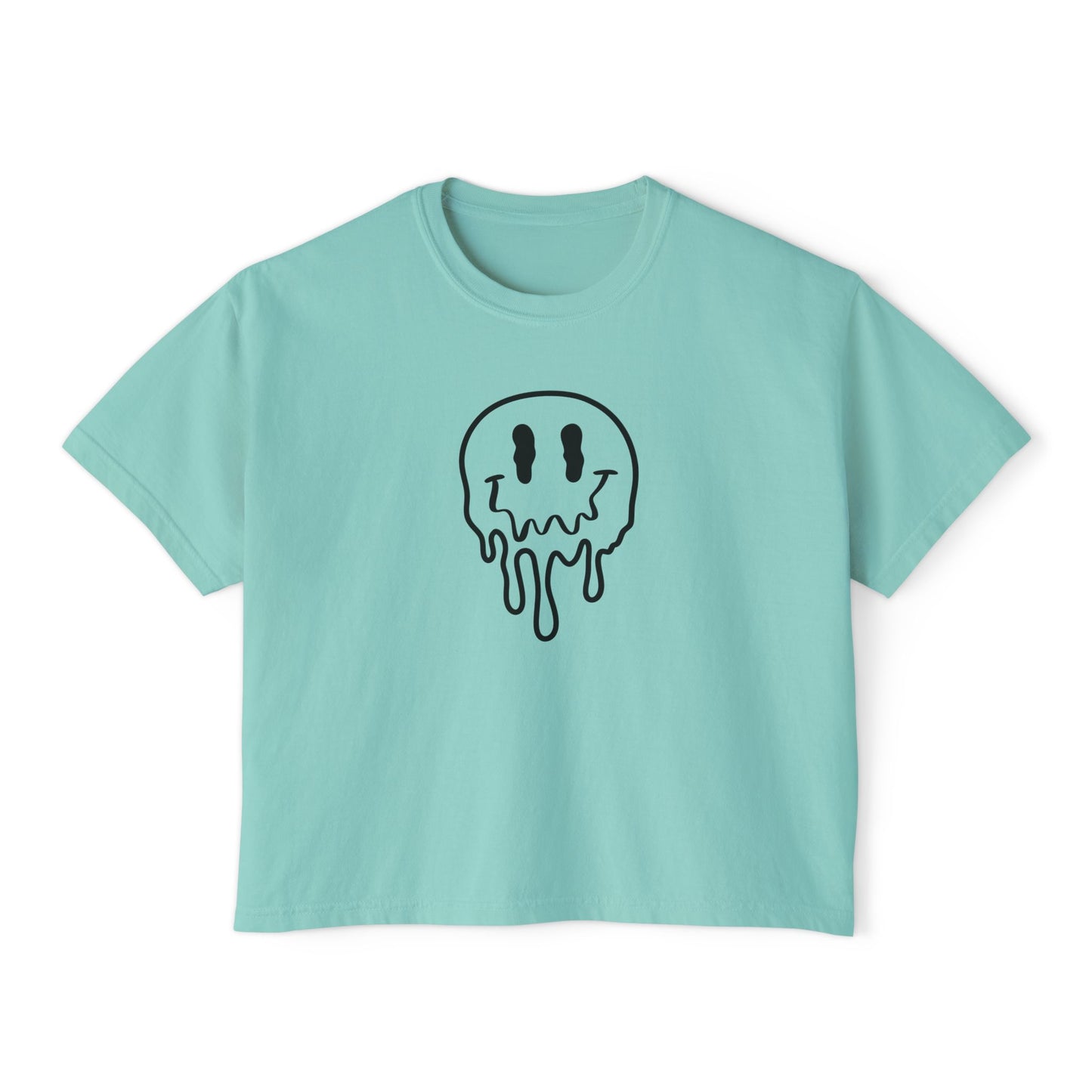 Drippy Smiley Boxy Tee — Women's Graphic Crop T‑Shirt