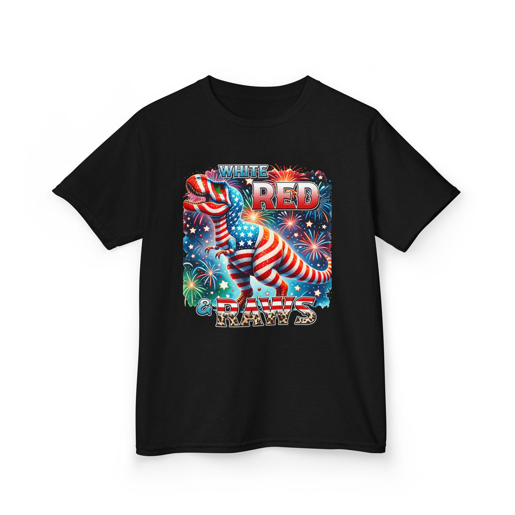 Kids T-Shirt — 'Where Red Paws' Patriotic Dinosaur Tee (4th of July)