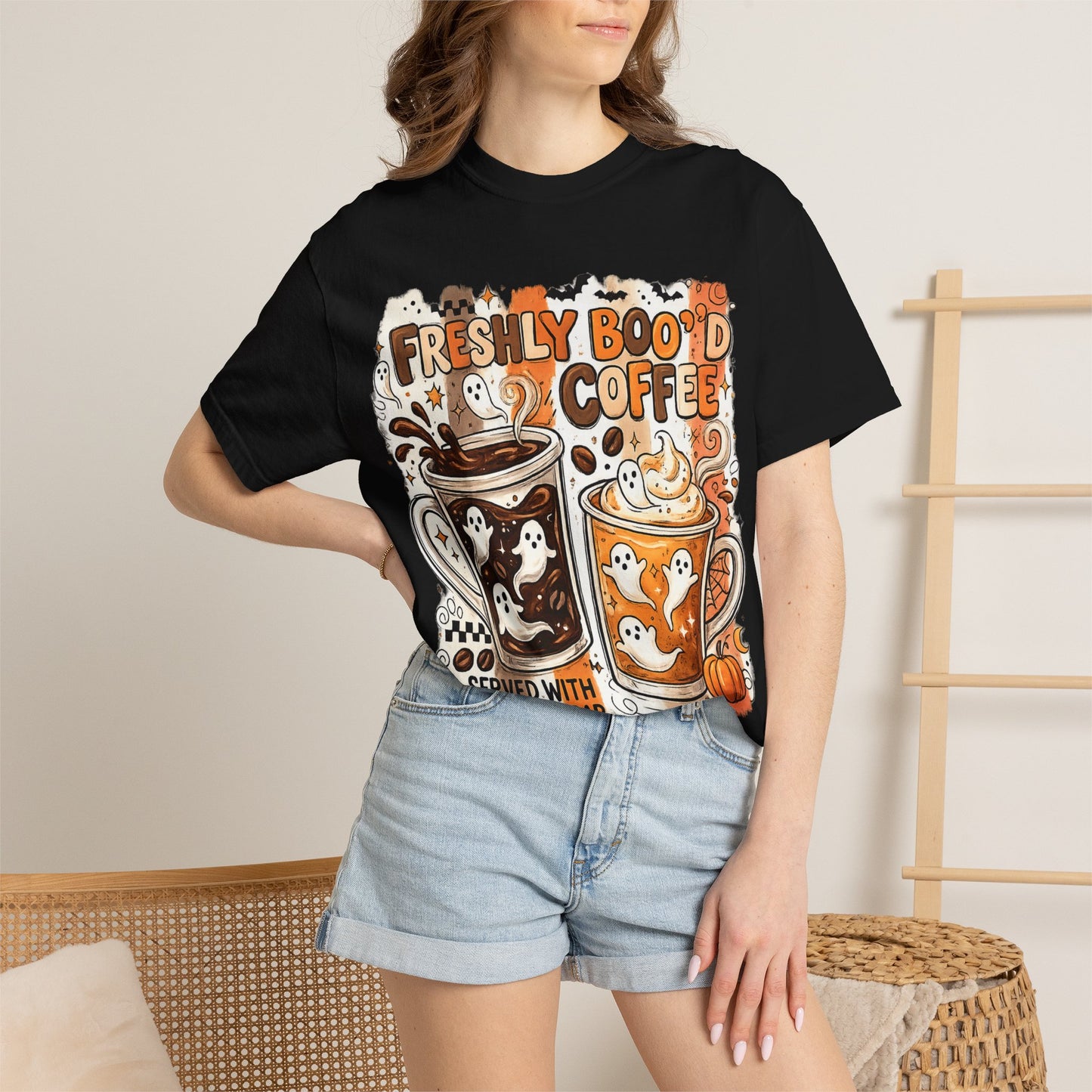 Freshly Boo'd Coffee Halloween T-Shirt — Cute Ghost Latte Graphic Tee