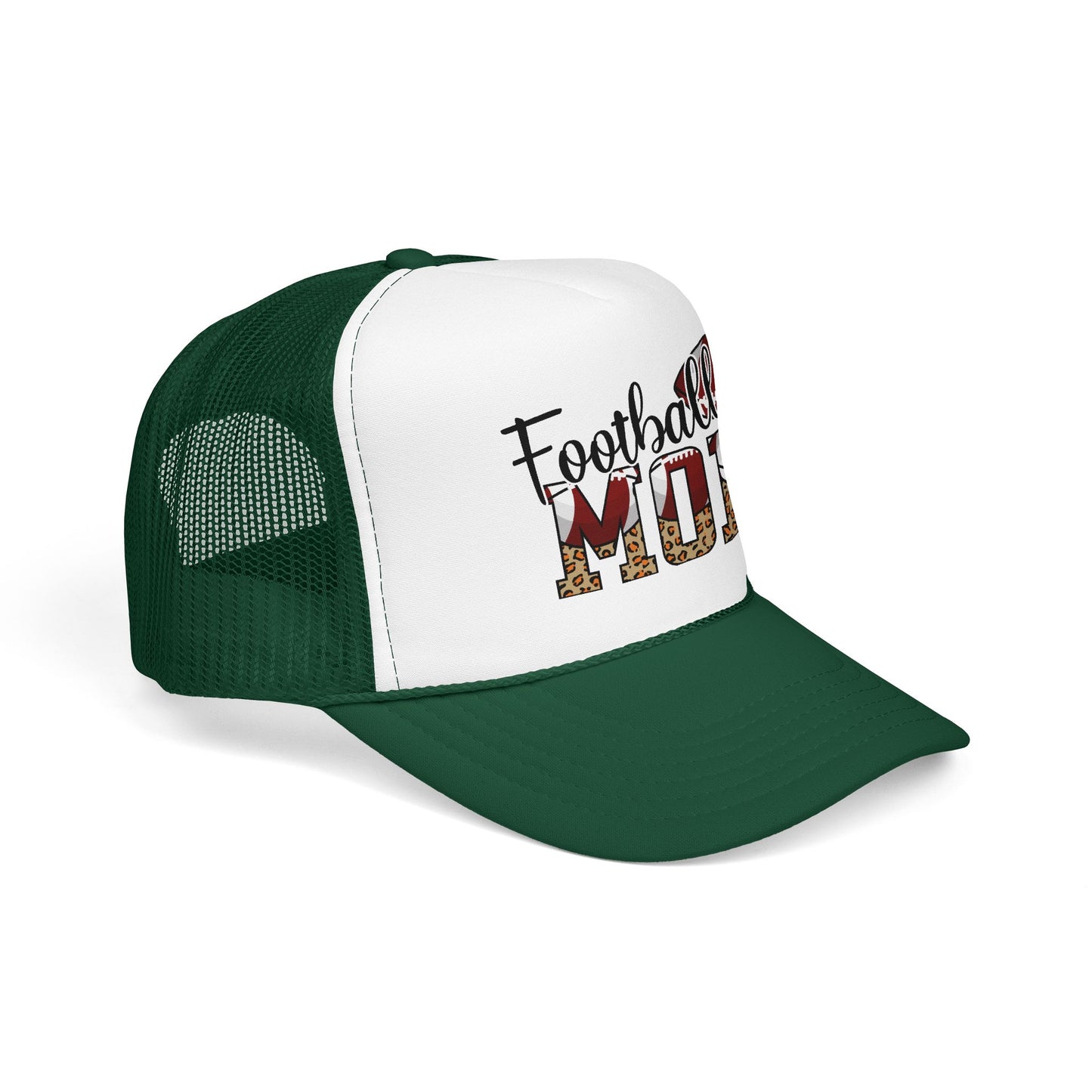 Football Mom Trucker Hat — Leopard Print Graphic Foam Cap for Game Day