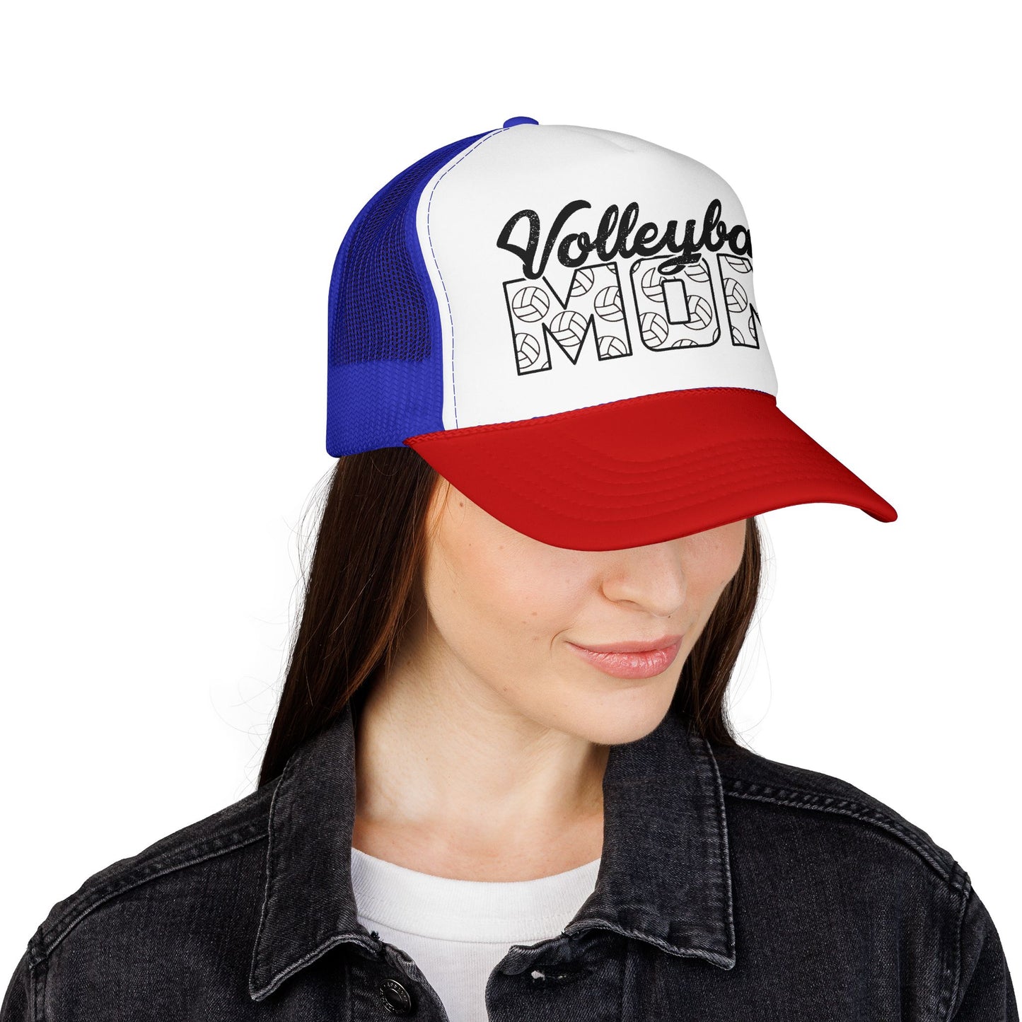 Volleyball Mom Trucker Hat – Foam Mesh Cap with Volleyball Pattern