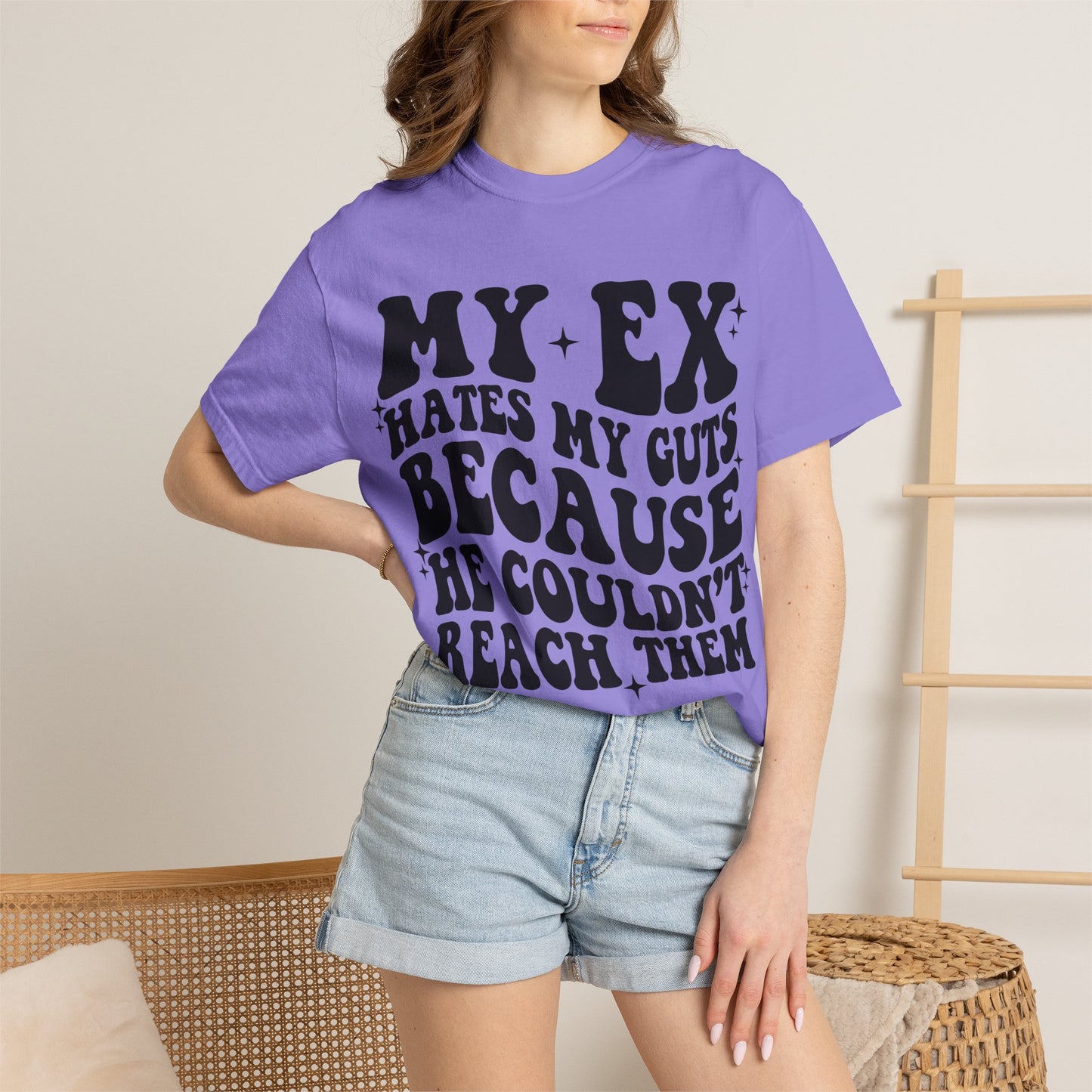 Graphic T-Shirt — “My Ex Hates My Guts Because He Couldn’t Reach Them” Vintage-Style Humor Tee