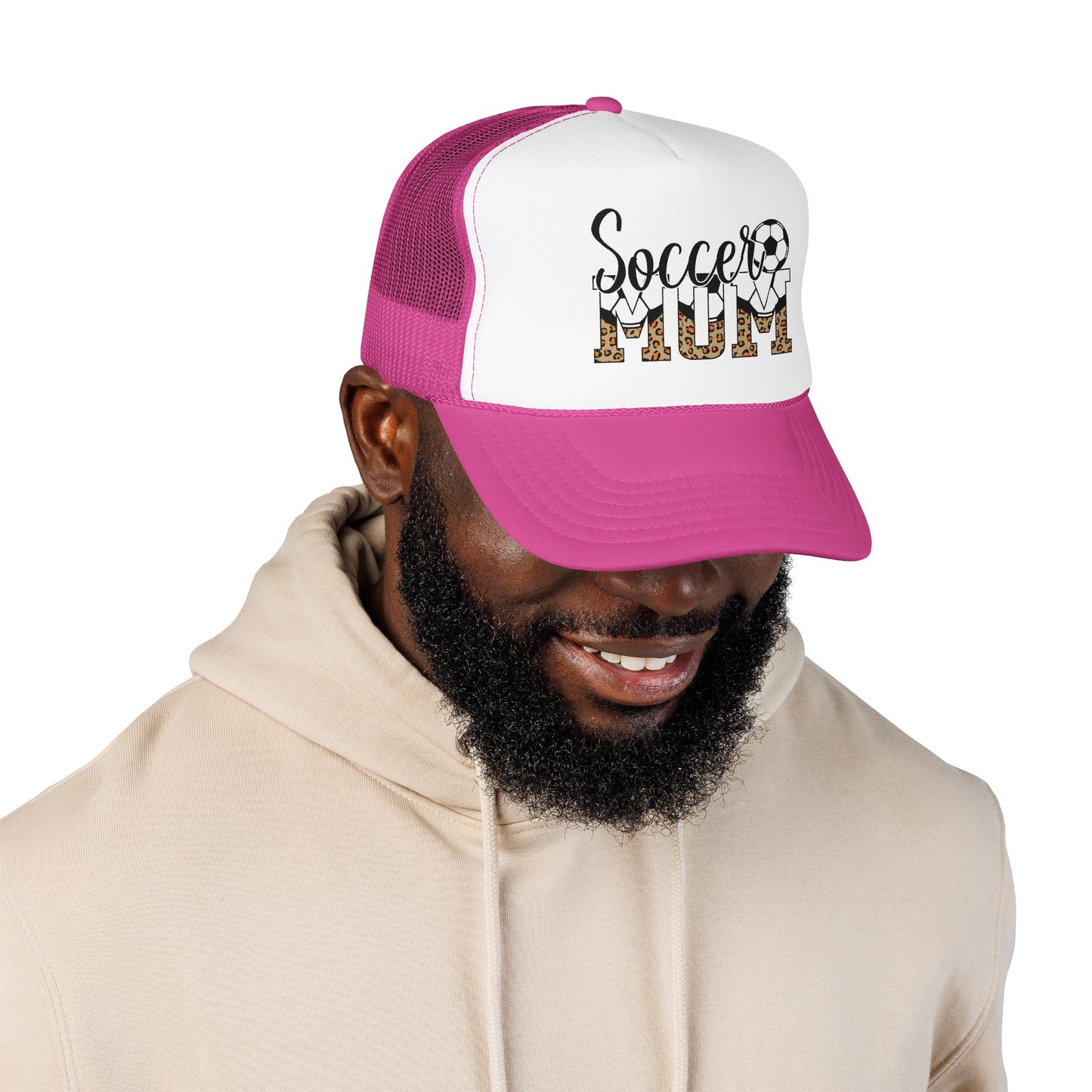 Soccer Mom Trucker Hat — Leopard Print Soccer Ball Foam Cap