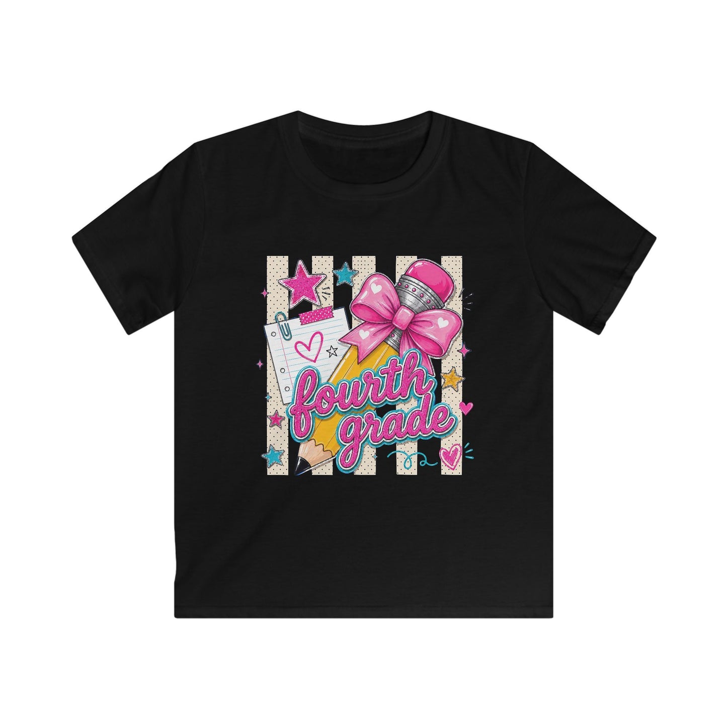 Fourth Grade Kids Tee — Cute Pink Bow & Pencil Back-to-School Shirt