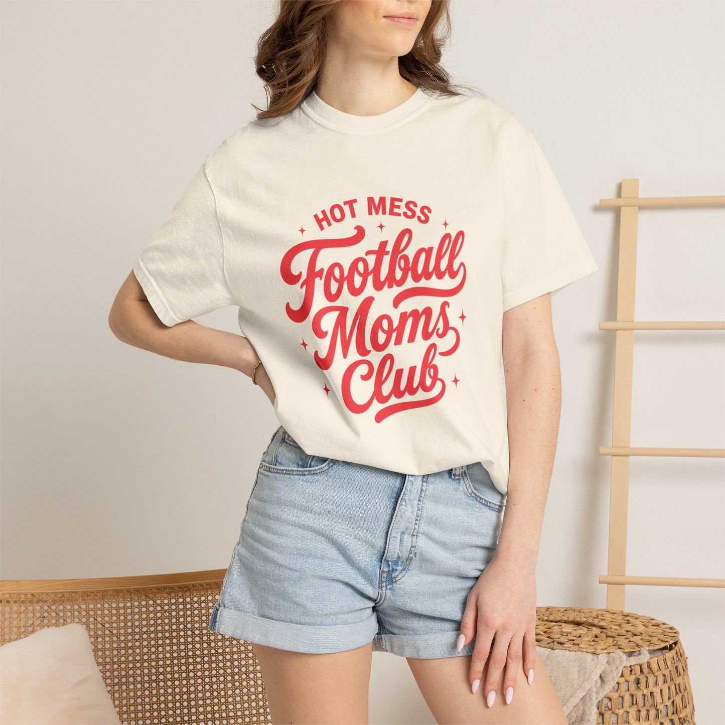Football Moms Club T-Shirt — "Hot Mess" Script Tee for Game Day & Mom Life
