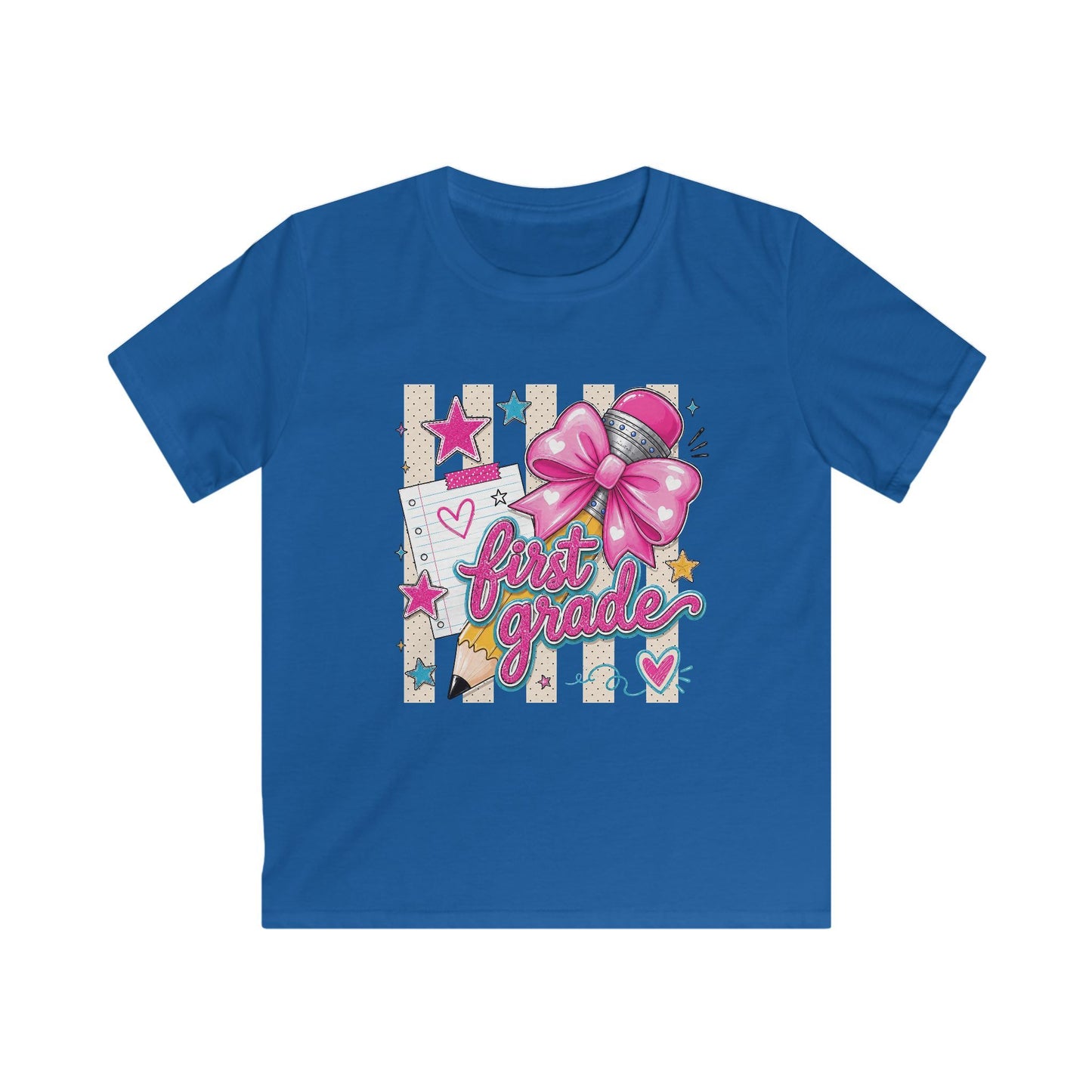 First Grade Kids T-Shirt — Cute Pink Bow Back-to-School Tee
