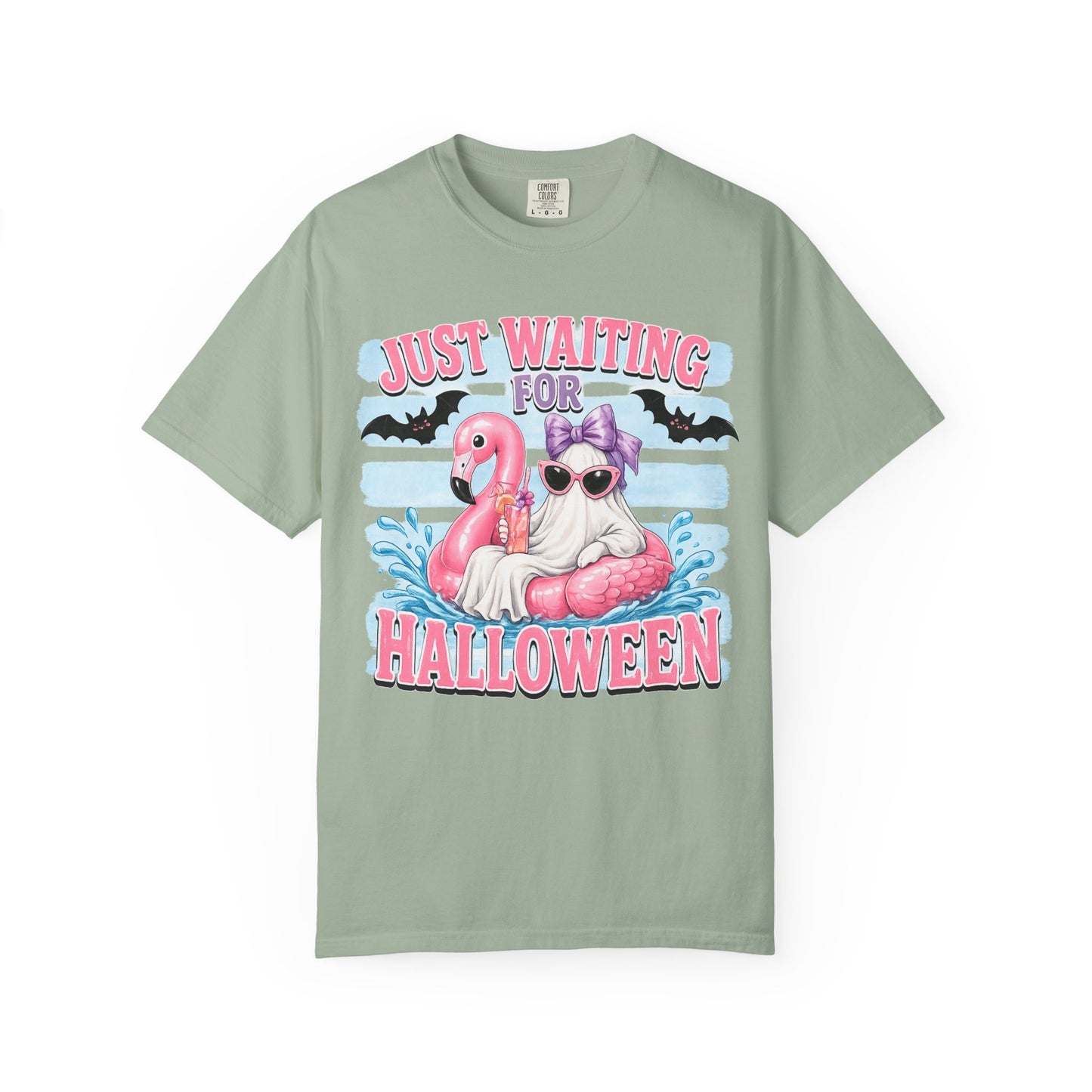 Halloween Flamingo T-Shirt — "Just Waiting for Halloween" Cute Spooky Summer Vibe