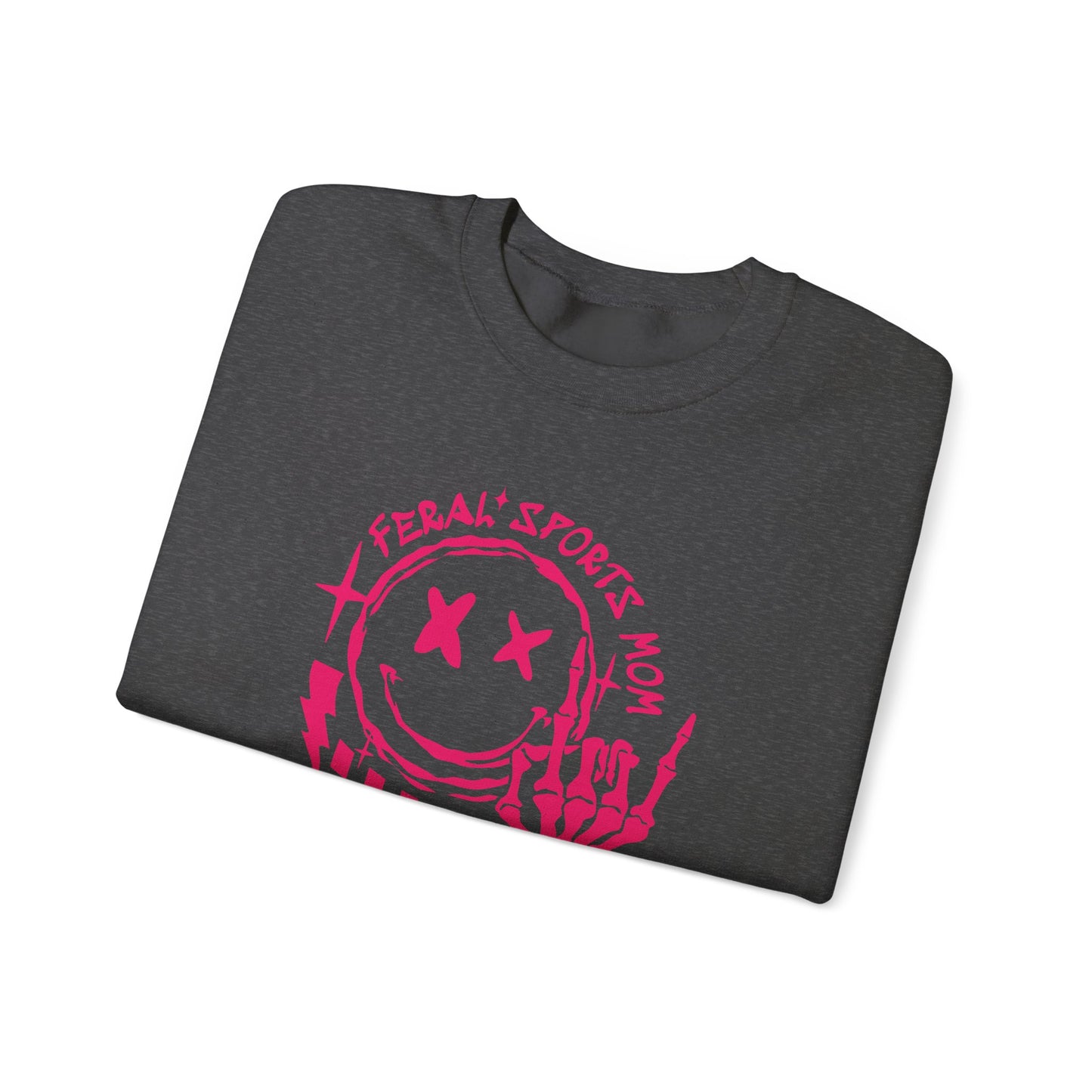 Feral Sports Mom Crewneck Sweatshirt — Edgy Pink Graphic Mom Sweater
