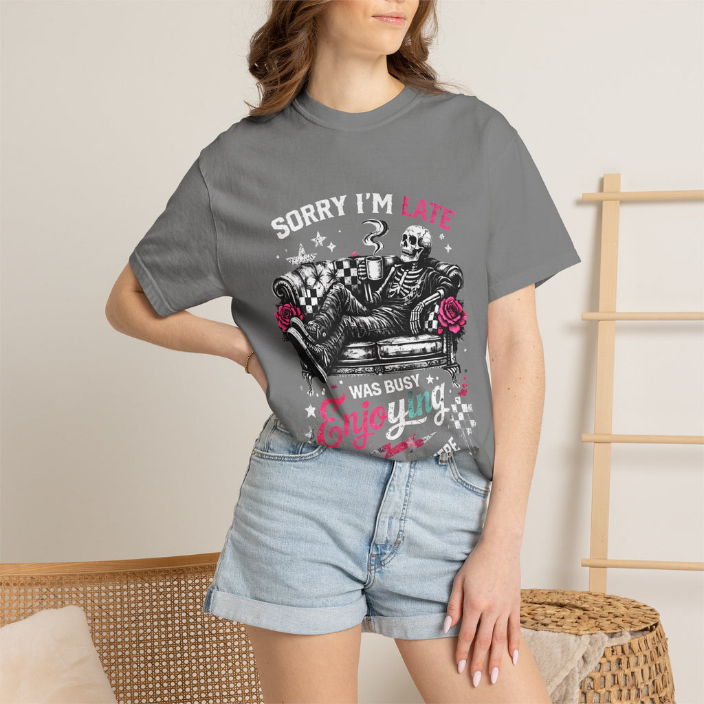 Skull & Roses 'Sorry I'm Late' T-Shirt