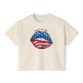 Patriotic Flag Lips Boxy Tee — "Party in the USA" 4th of July Shirt