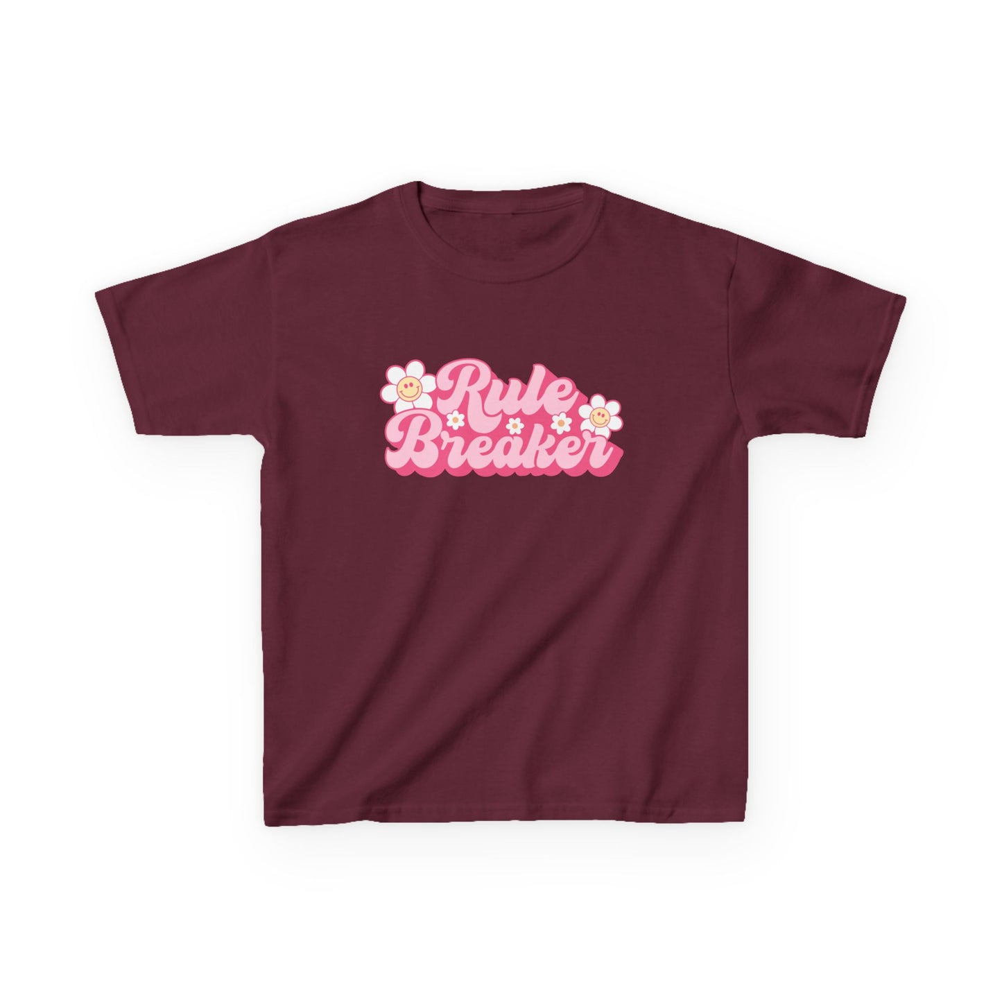 Kids Tee — "Rule Breaker" Pink Retro Flower Graphic