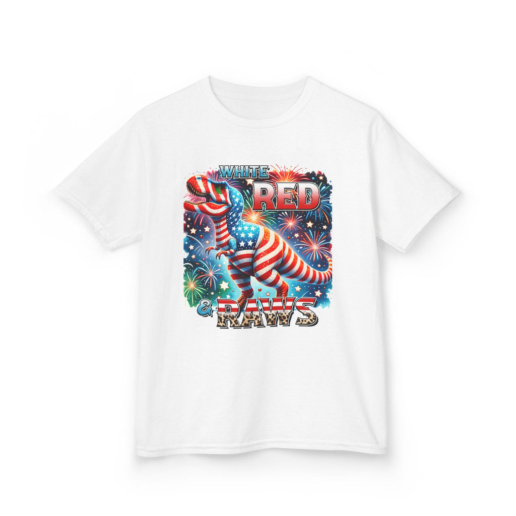 Kids T-Shirt — 'Where Red Paws' Patriotic Dinosaur Tee (4th of July)