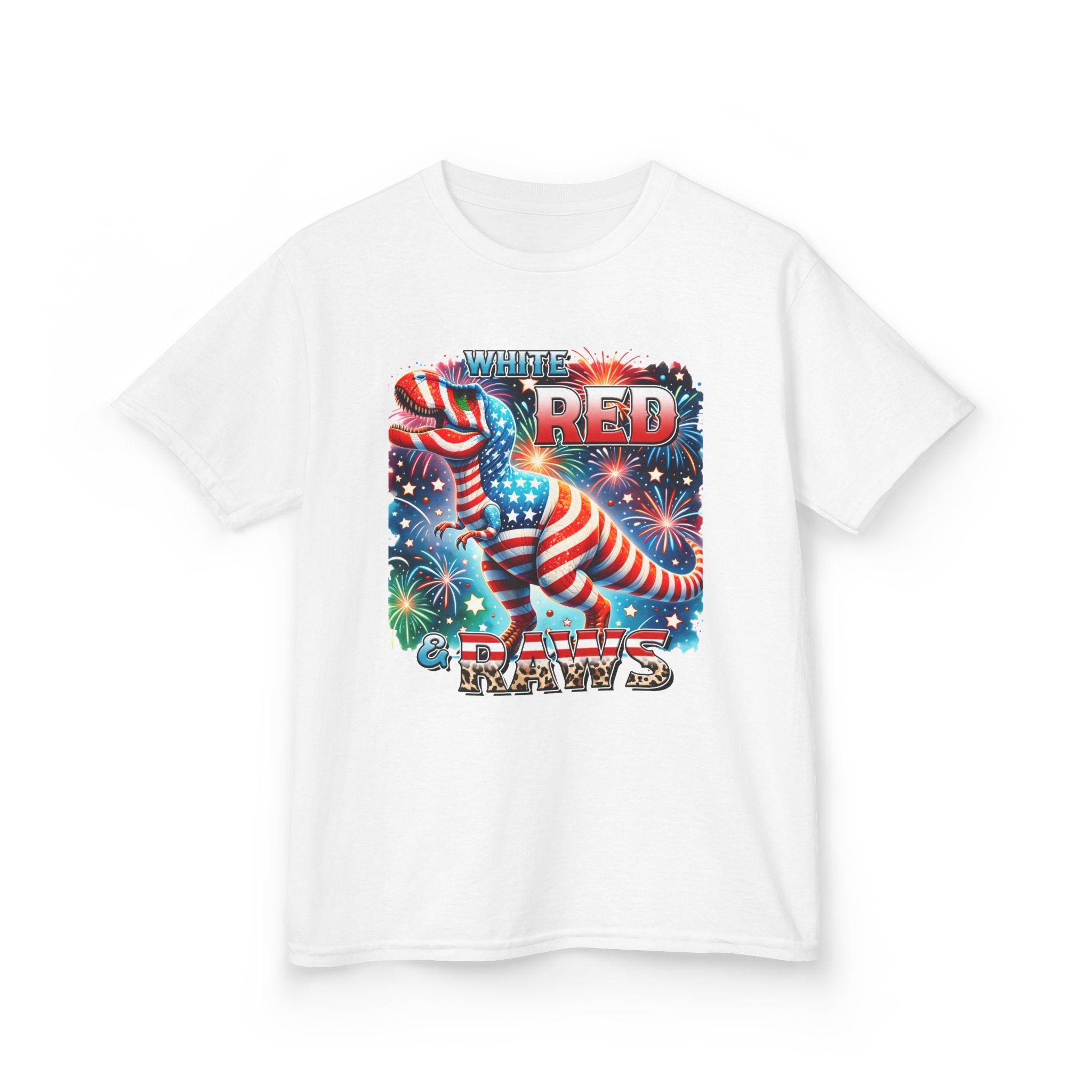 Kids T-Shirt — 'Where Red Paws' Patriotic Dinosaur Tee (4th of July)