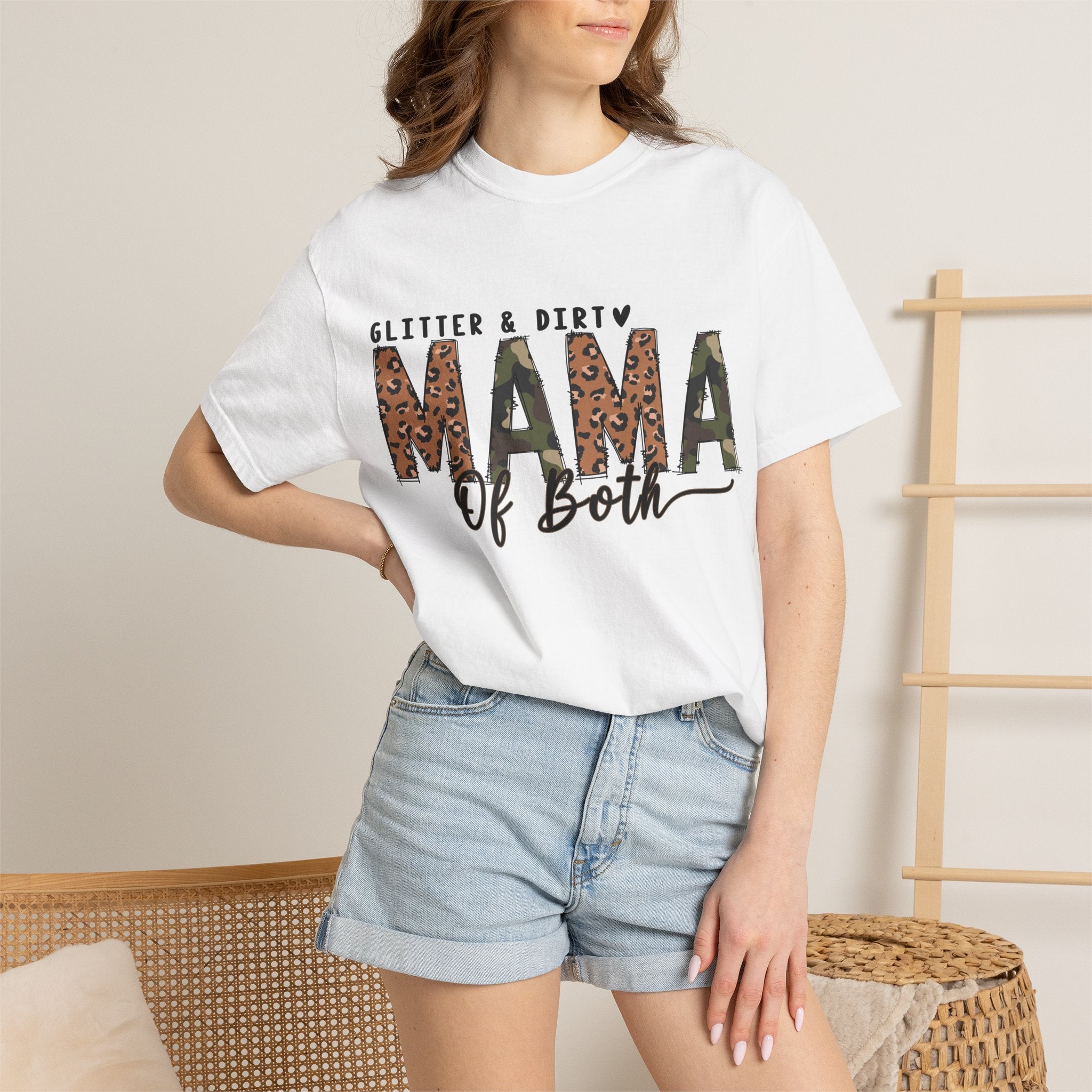 Mama of Both Leopard Graphic T-Shirt — "Glitter & Dirty" Mom Tee