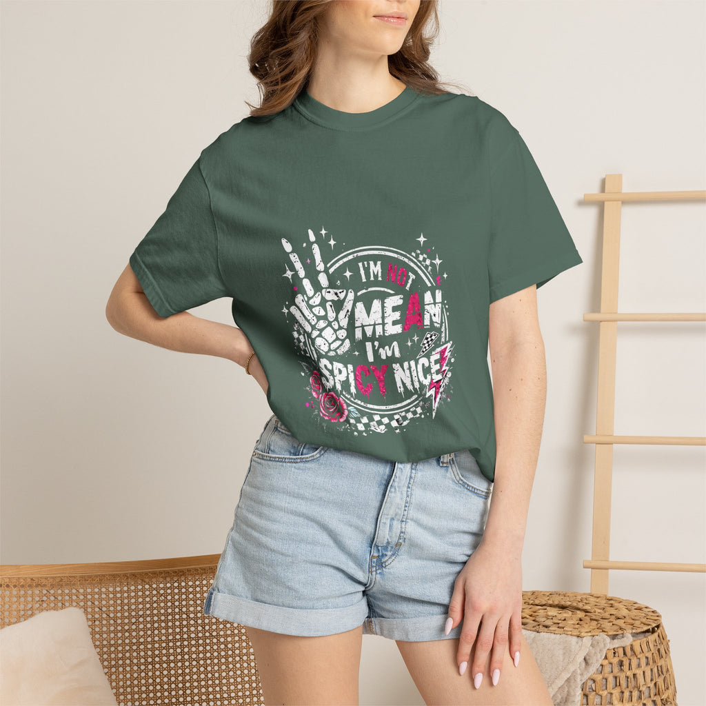 I'm Not Mean I'm Spicy Nice T-Shirt — Edgy Gothic Floral Skeleton Peace Tee