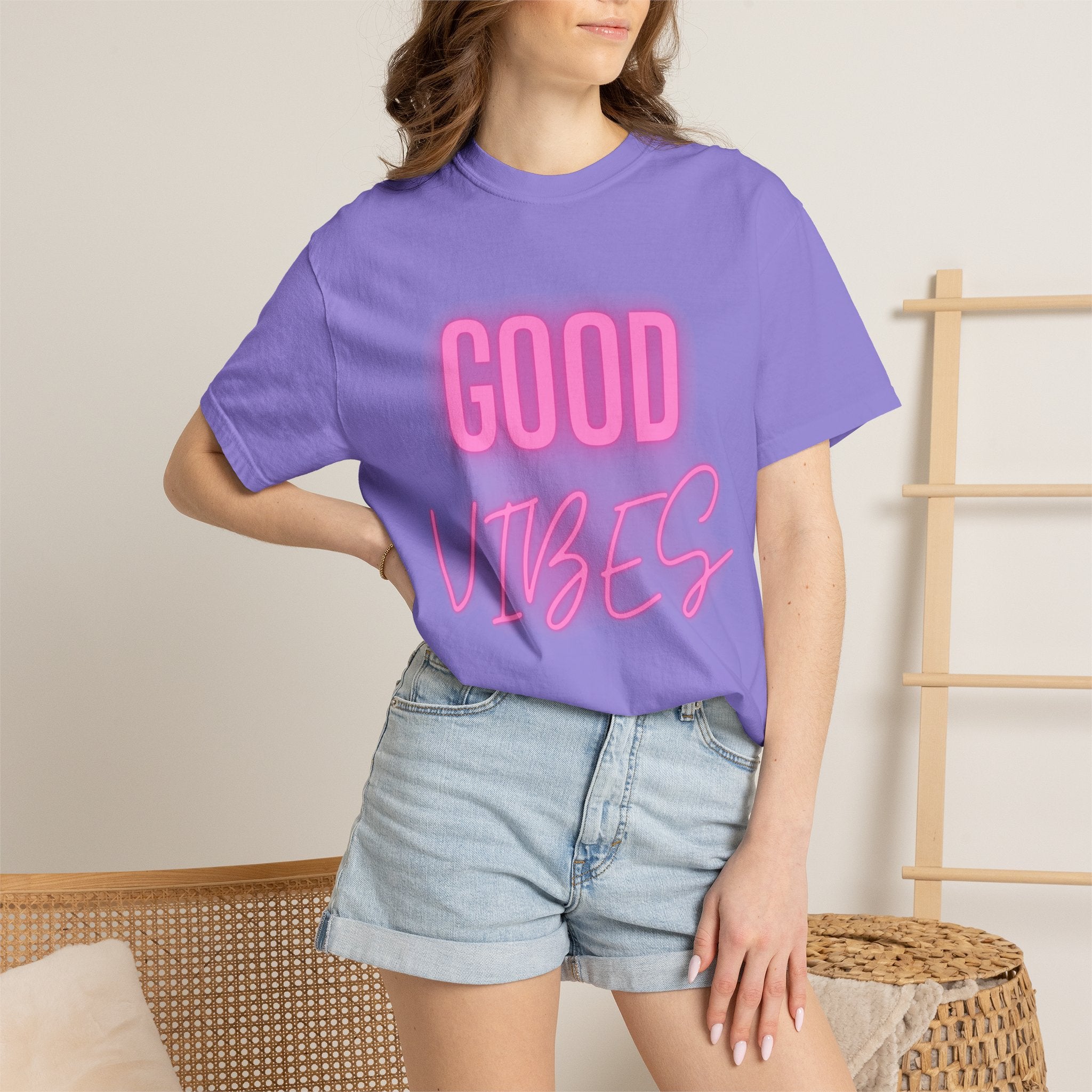 Good Vibes T-Shirt — Retro Pink Neon Graphic Tee