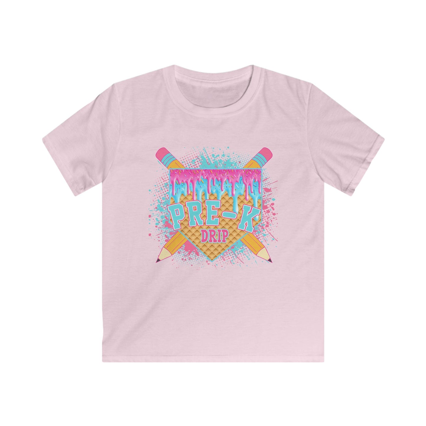 Kids T‑Shirt - Colorful 'Pre-K Dip' Crayon Drip Design (Back to School Gift)