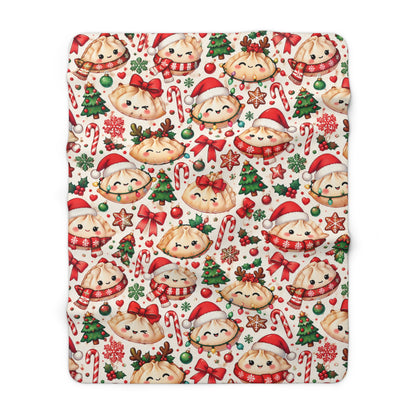 Cute Christmas Dumpling Sherpa Fleece Blanket — Holiday Dim Sum Pattern
