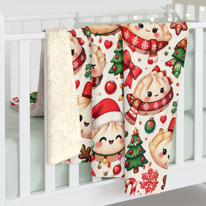 Cute Christmas Dumpling Sherpa Fleece Blanket — Holiday Dim Sum Pattern