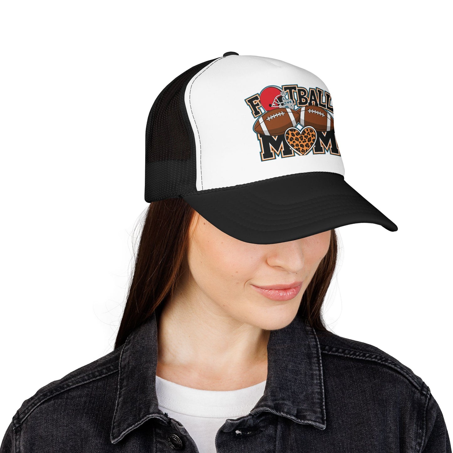 Football Mom Trucker Hat – Leopard Heart Game Day Foam Cap