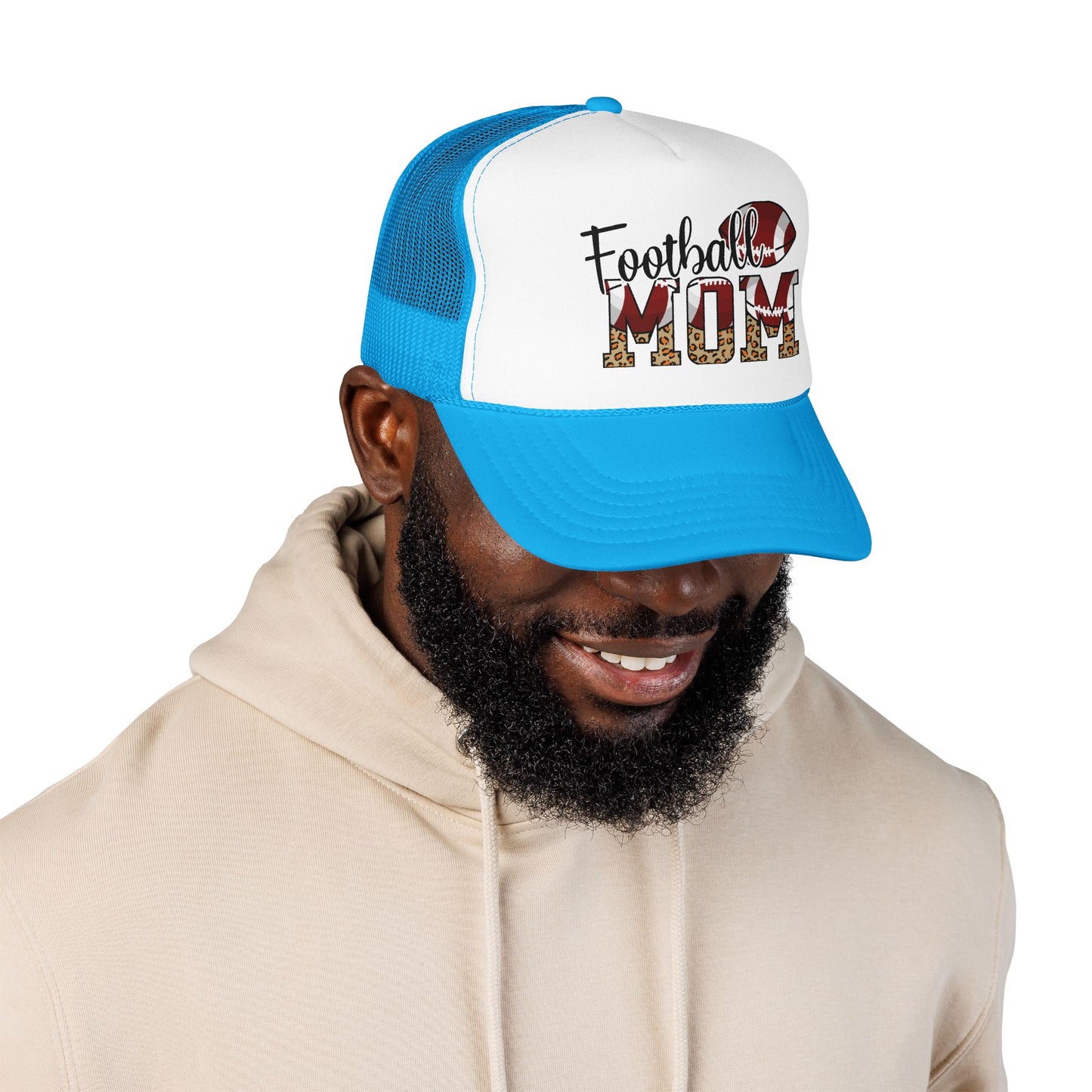 Football Mom Trucker Hat — Leopard Print Graphic Foam Cap for Game Day