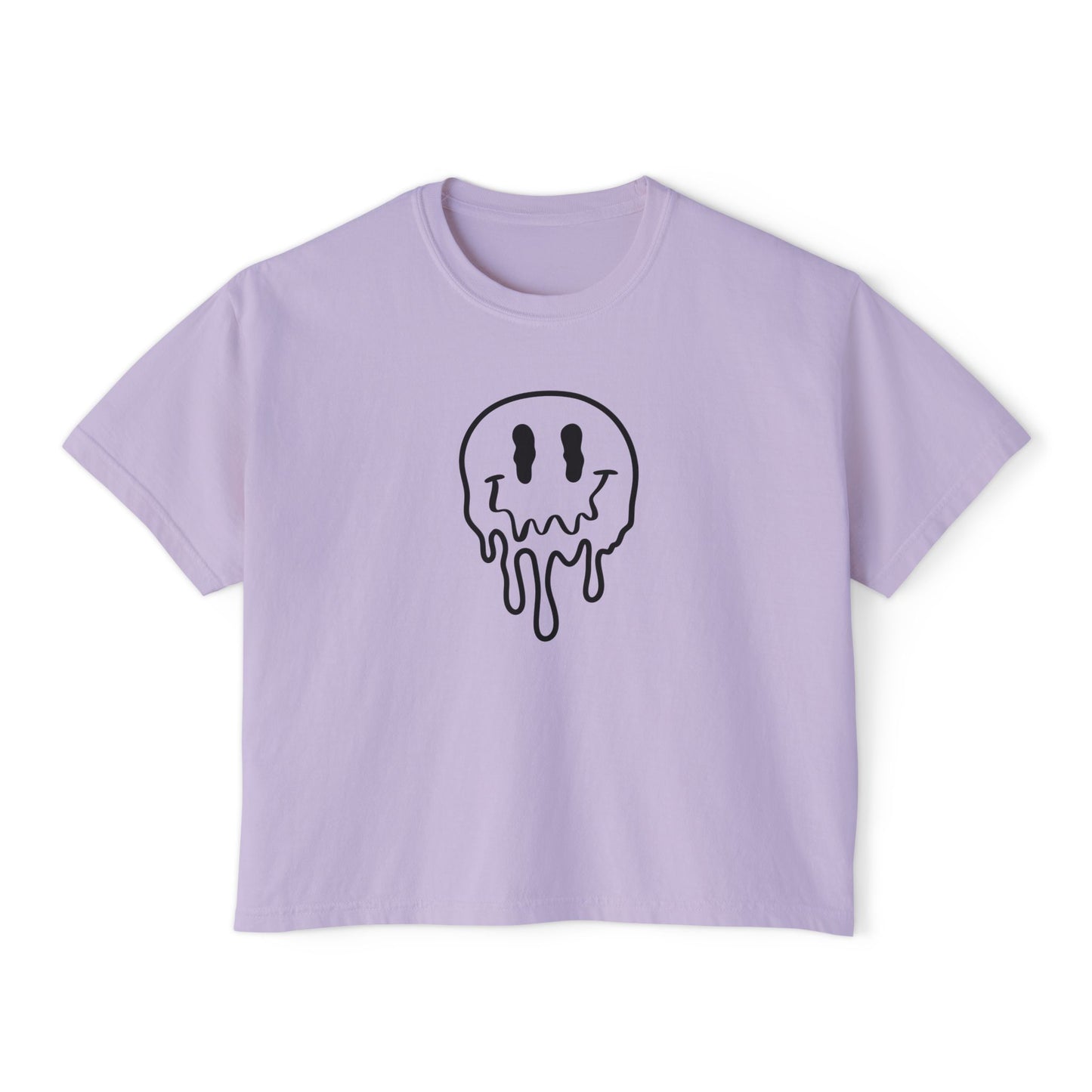 Drippy Smiley Boxy Tee — Women's Graphic Crop T‑Shirt