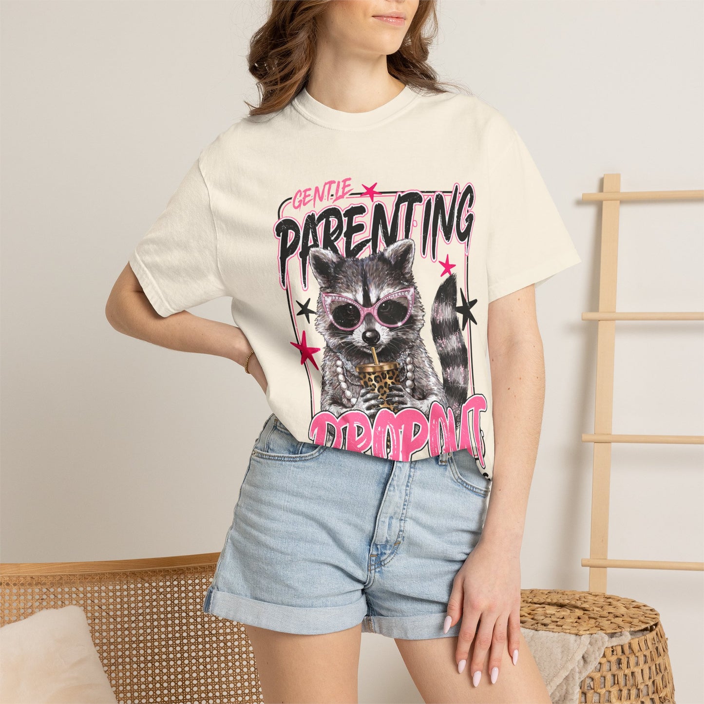 Parenting Dropout Cat T-Shirt — Funny Raccoon Graphic Tee with 'Gentle Parenting Dropout' Text