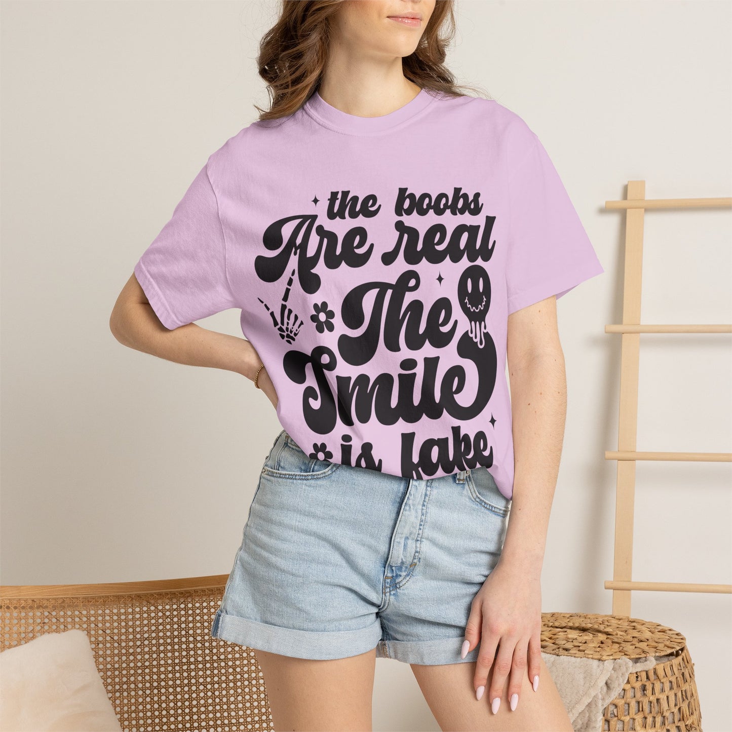 T-Shirt – "The Books Are Real, The Smile Is Fake" Vintage Script Literary Tee