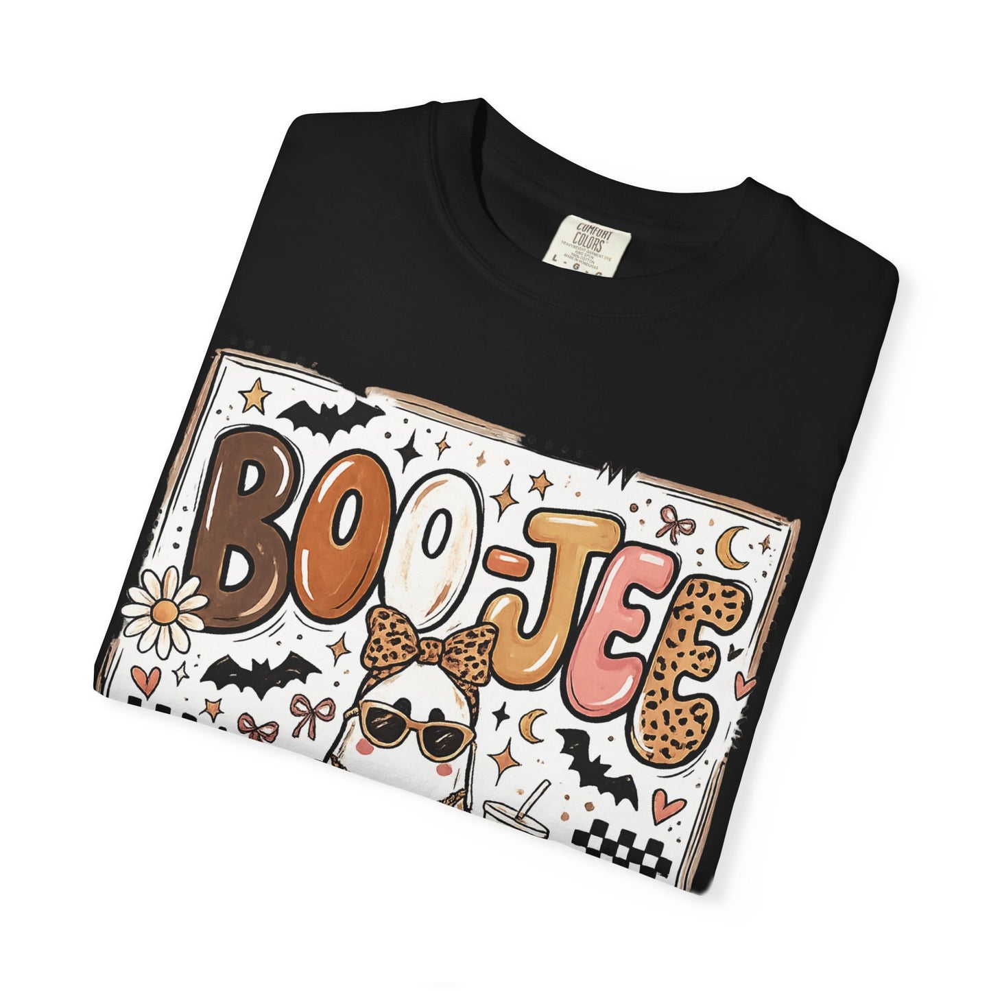 Halloween Boo-je T-Shirt — Cute Ghost with Pumpkin, Sunflower & Candy Trick-or-Treat Tee